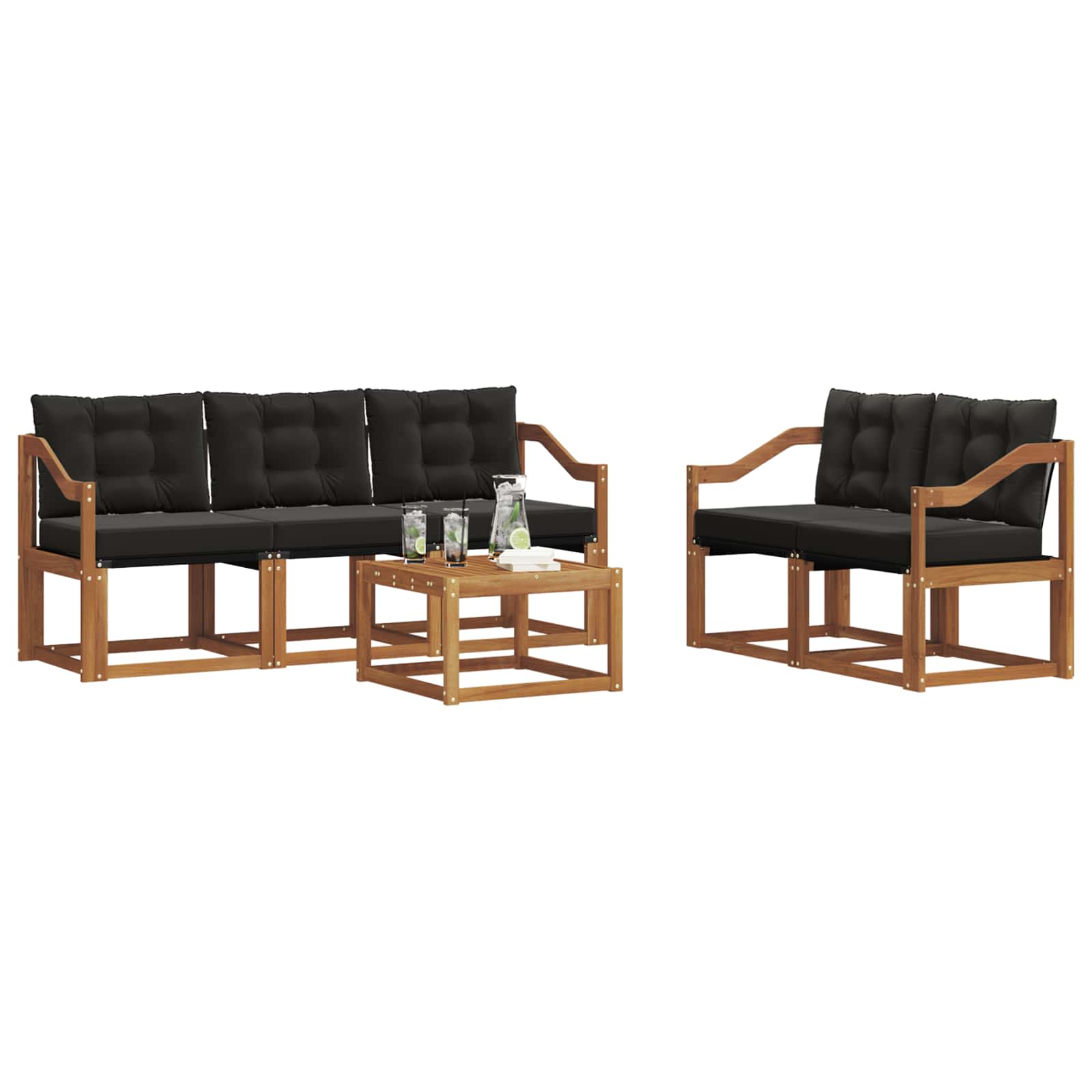 Set vanjskih sofa s jastukom 6 pcs Prirodna i crna