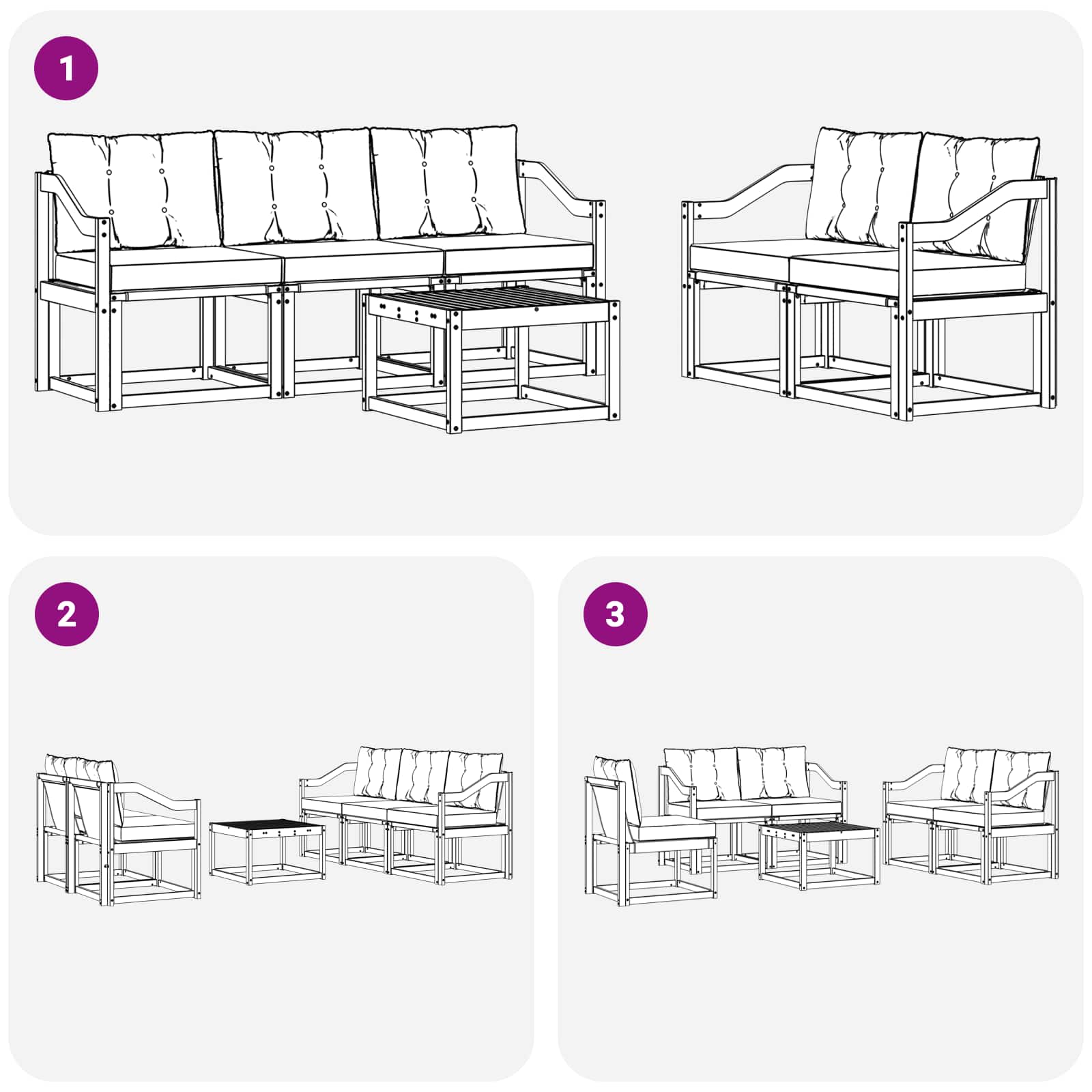 Set vanjskih sofa s jastukom 6 pcs Prirodna i crna