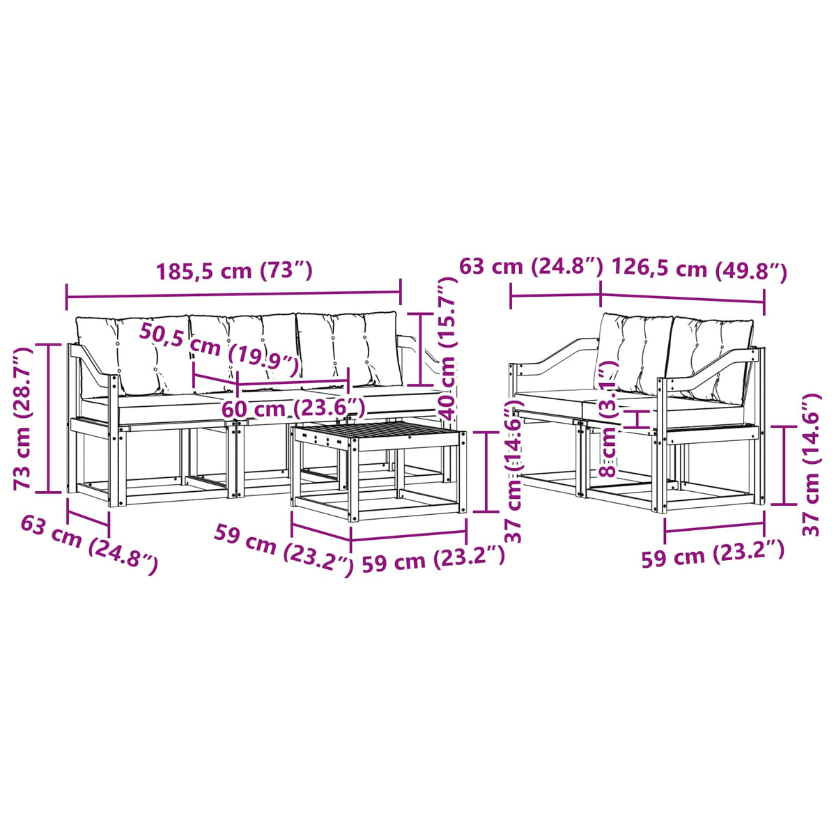 Set vanjskih sofa 6 kom. Prirodna i bež