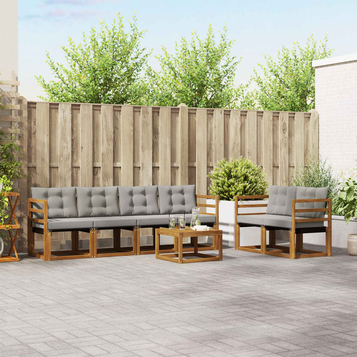 Set vanjskih sofa 7 kom. Prirodna i svijetlo siva