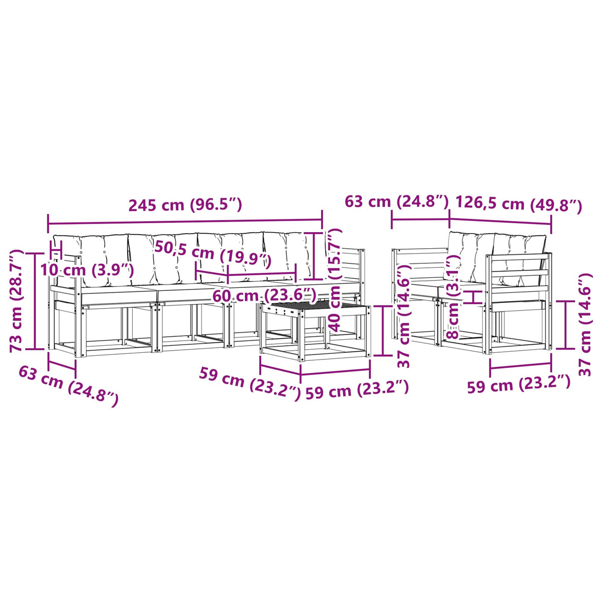 Set vanjskih sofa s jastukom 7 pcs Prirodna i crna