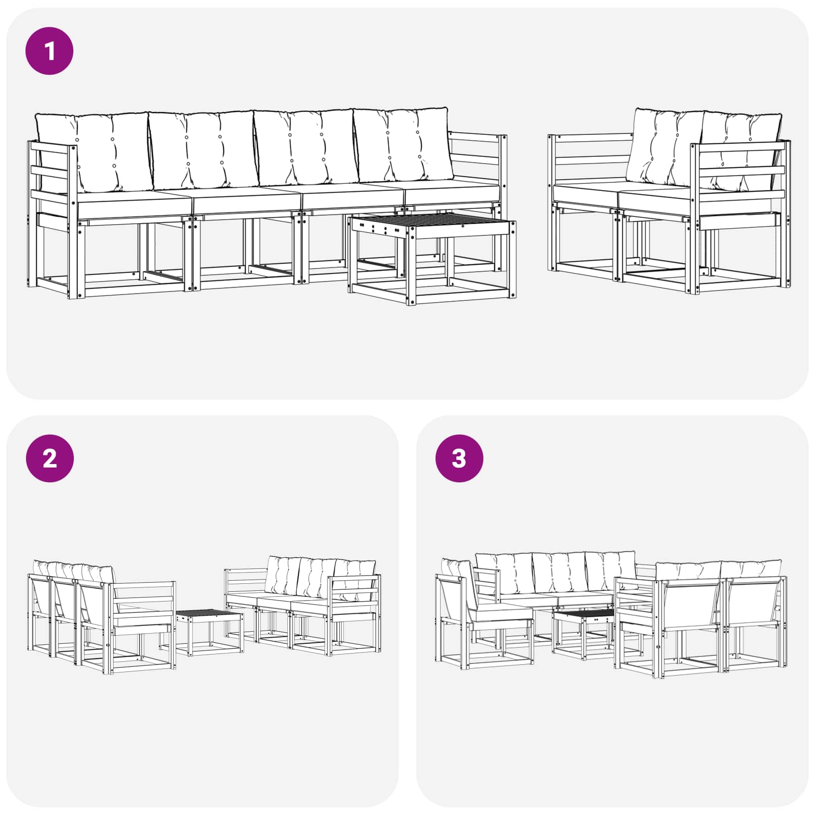 Set vanjskih sofa s jastukom 7 pcs Prirodna i crna