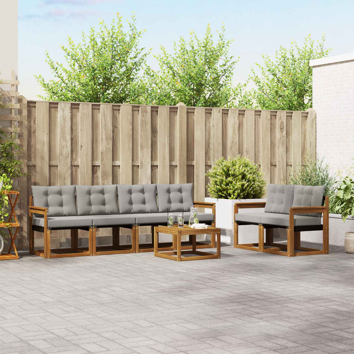 Set vanjskih sofa 7 kom. Prirodna i svijetlo siva