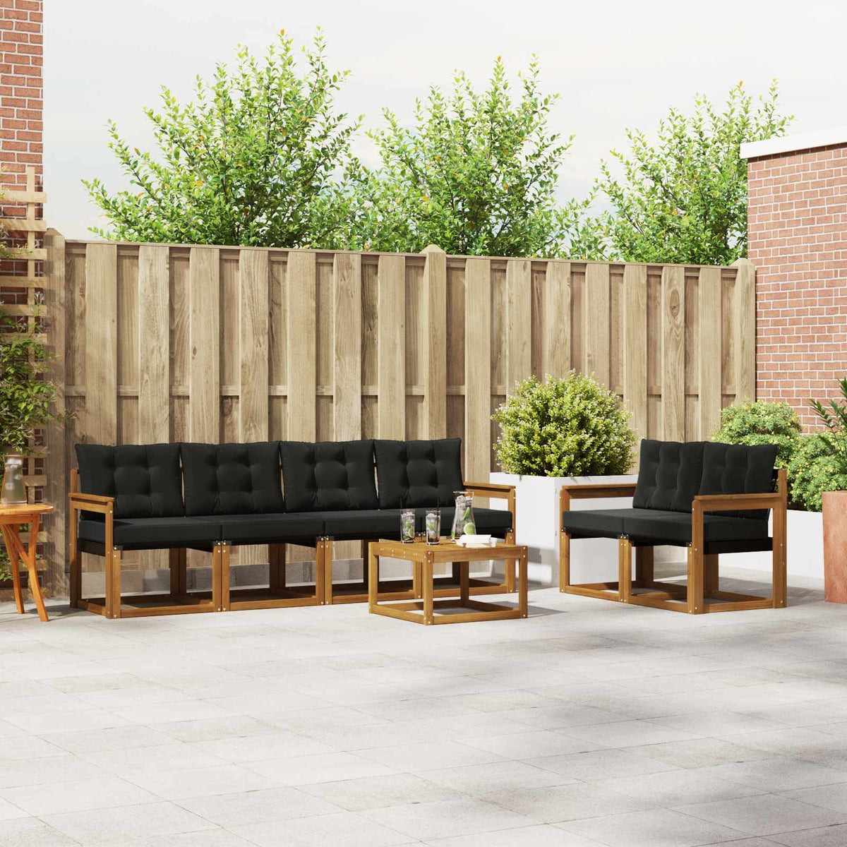 Set vanjskih sofa s jastukom 7 pcs Prirodna i crna