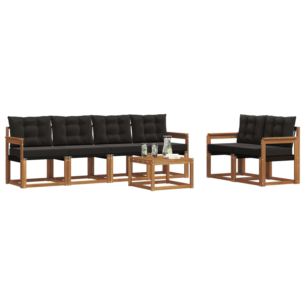 Set vanjskih sofa s jastukom 7 pcs Prirodna i crna