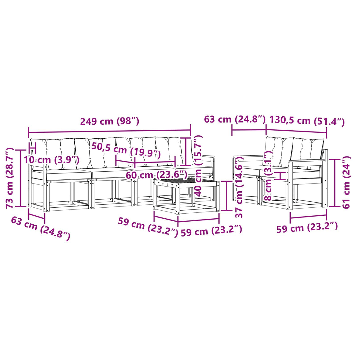 Set vanjskih sofa s jastukom 7 pcs Prirodna i crna