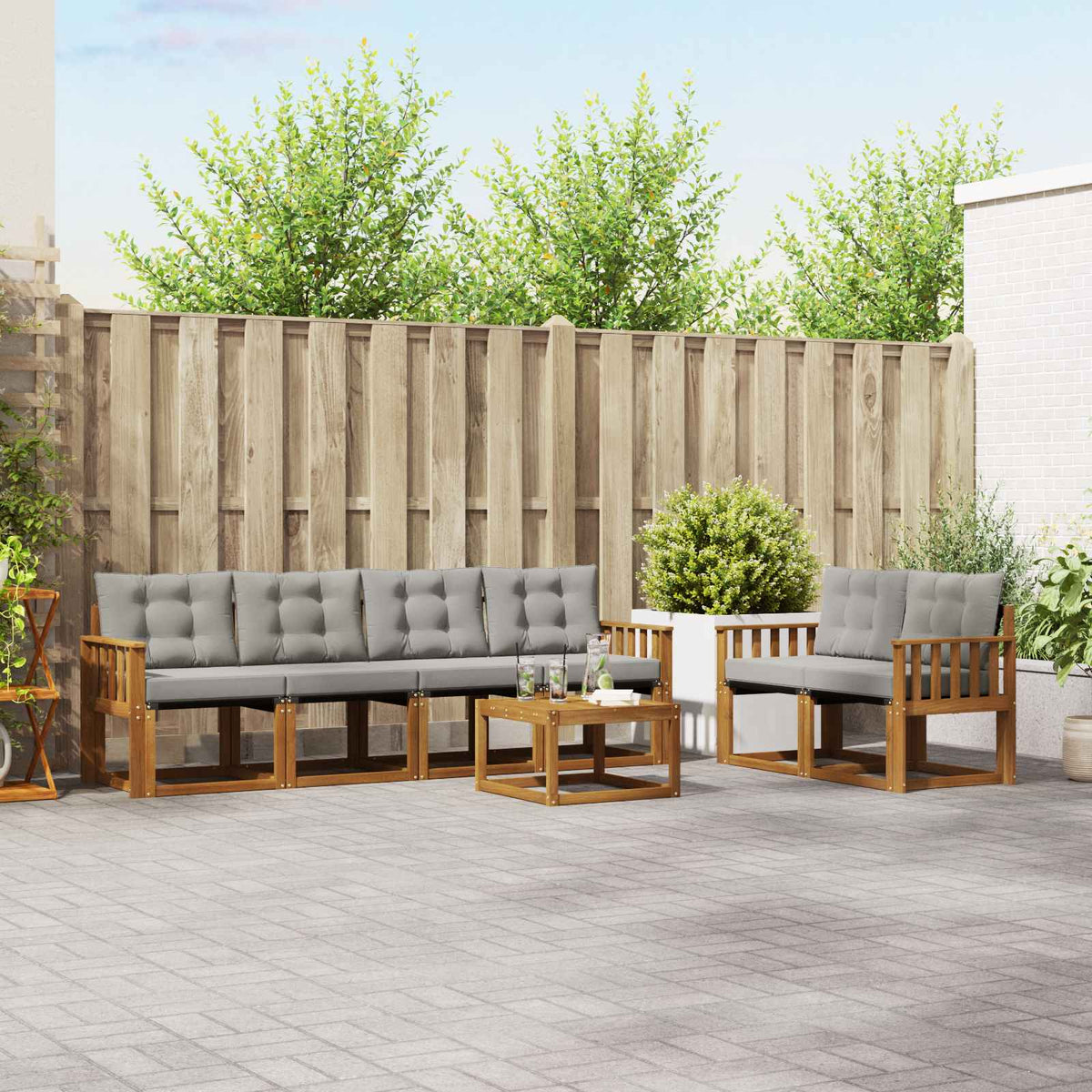 Set vanjskih sofa 7 kom. Prirodna i svijetlo siva