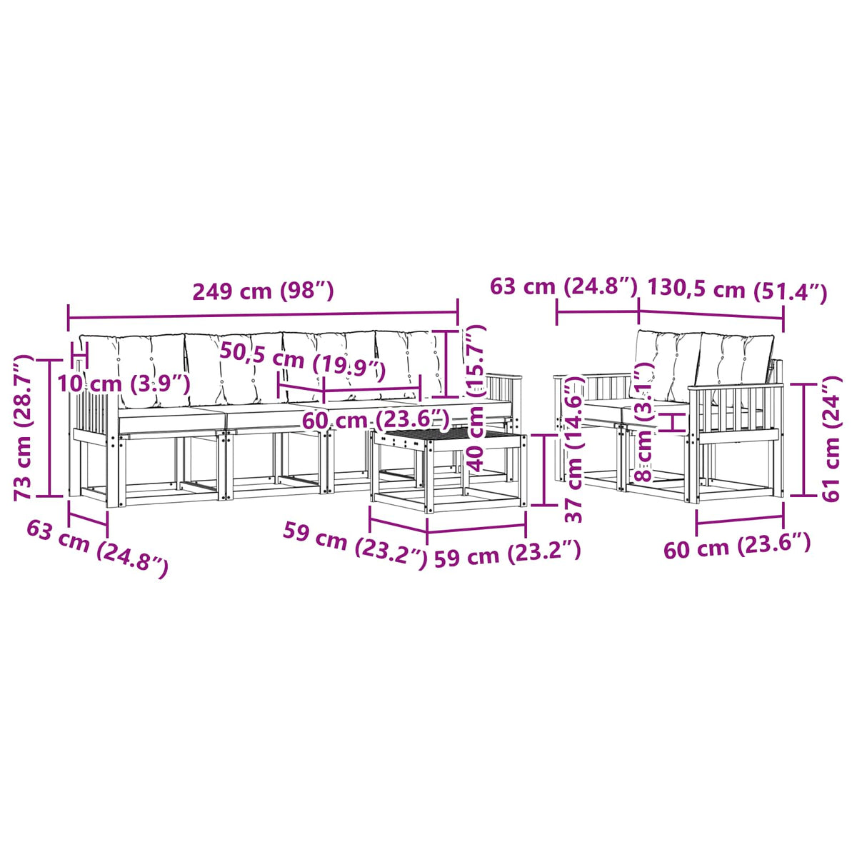 Set vanjskih sofa s jastukom 7 pcs Prirodna i crna