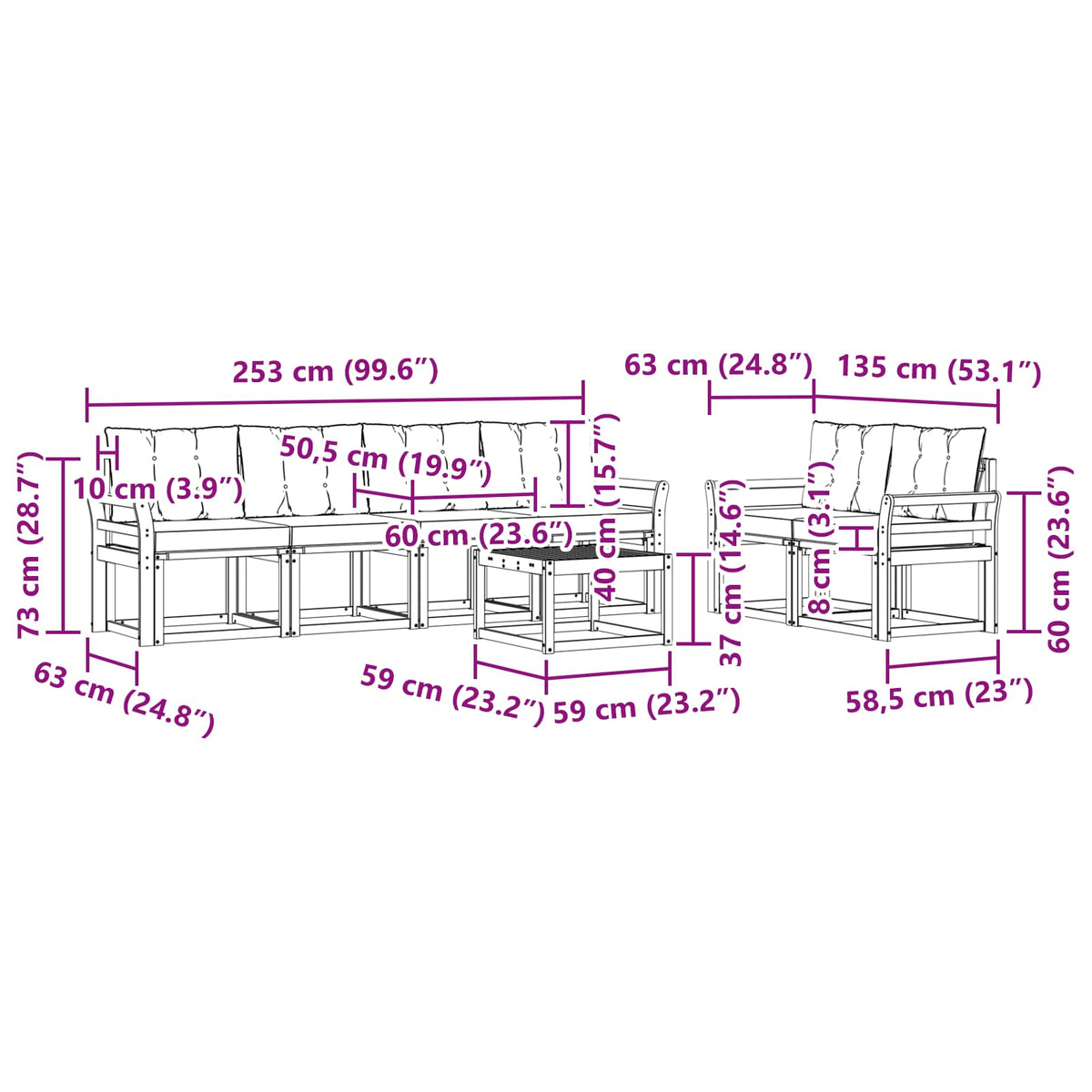 Set vanjskih sofa 7 kom. Prirodna i svijetlo siva