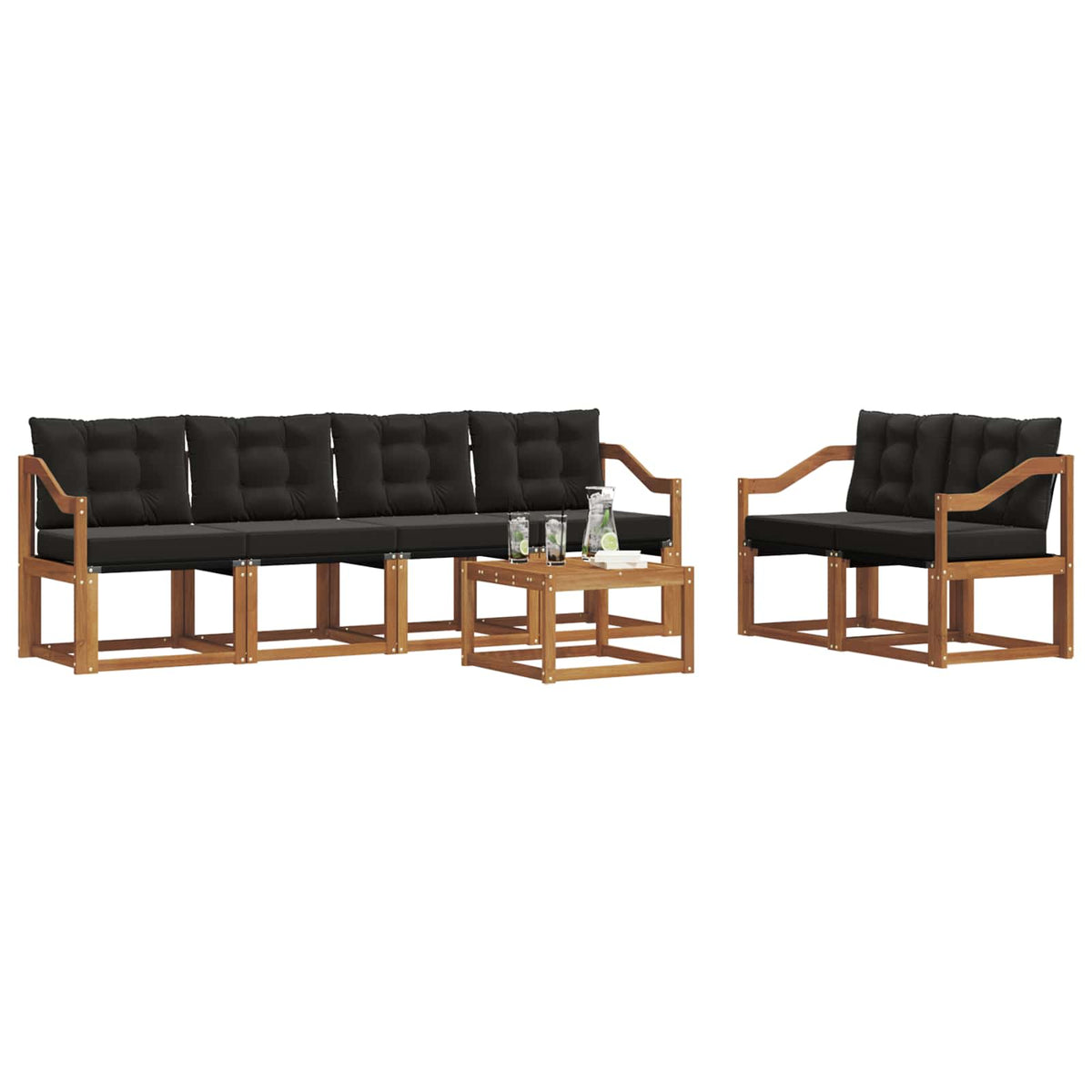 Set vanjskih sofa 7 kom. Prirodna i crna
