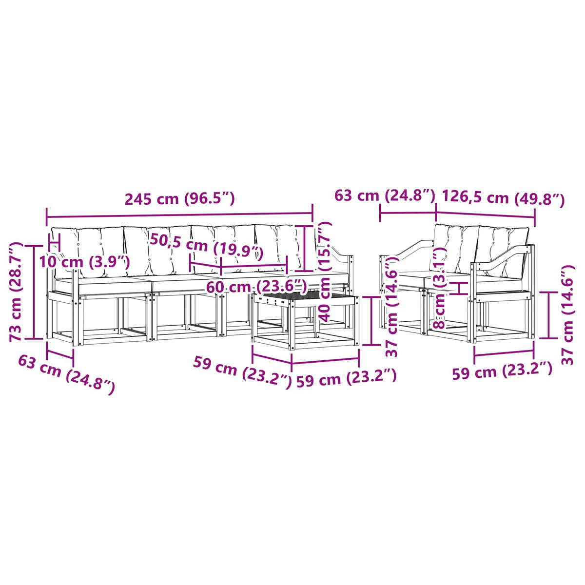 Set vanjskih sofa 7 kom. Prirodna i bež