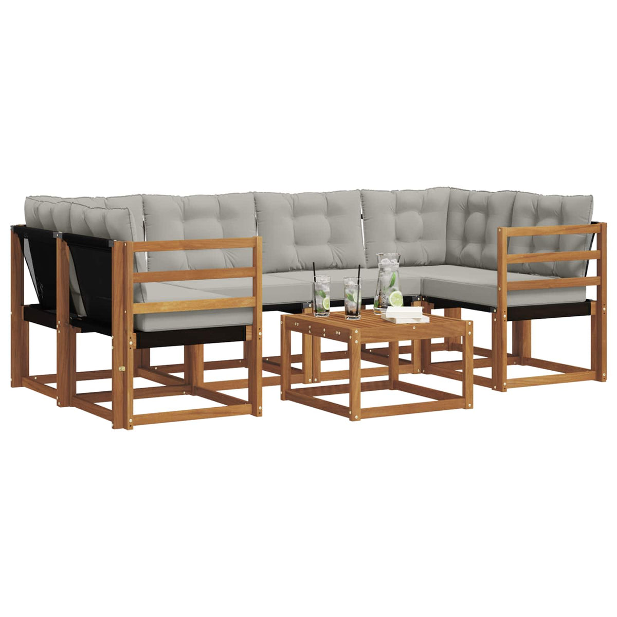 Set vanjskih sofa 7 kom. Prirodna i svijetlo siva