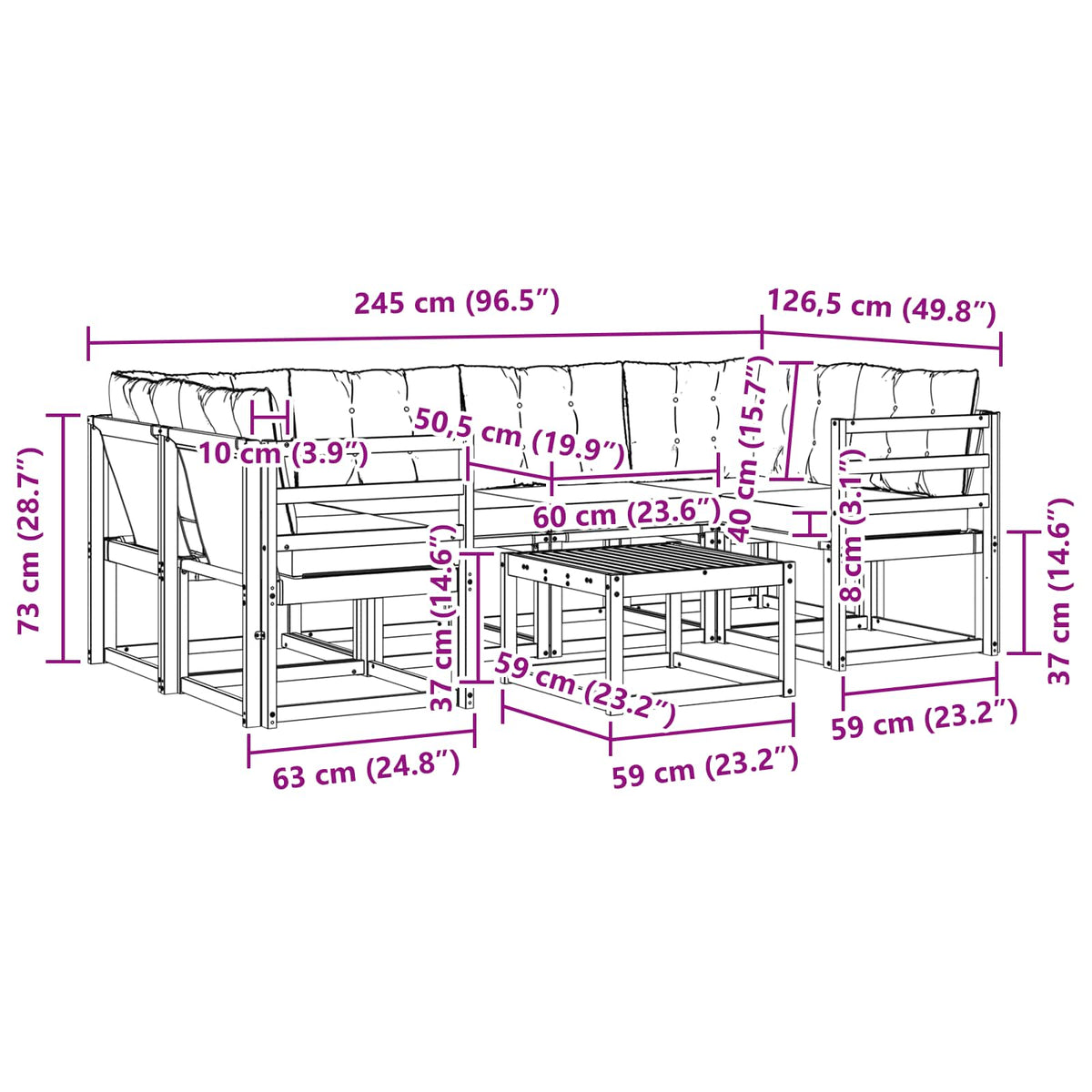 Set vanjskih sofa 7 kom. Prirodna i crna