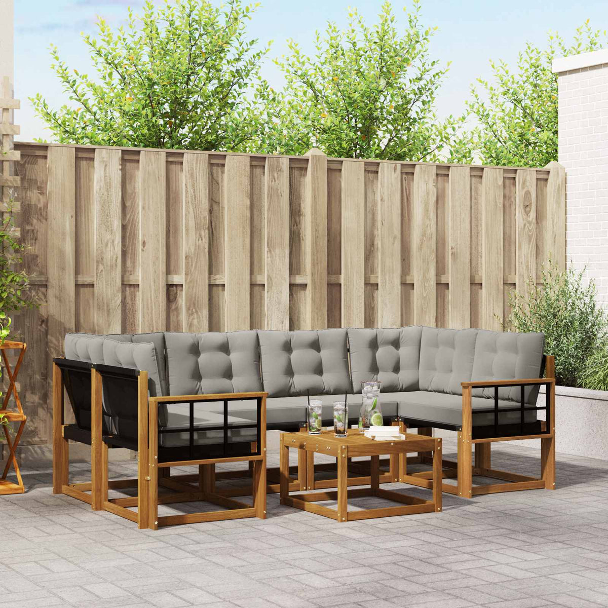 Set vanjskih sofa 7 kom. Prirodna i svijetlo siva