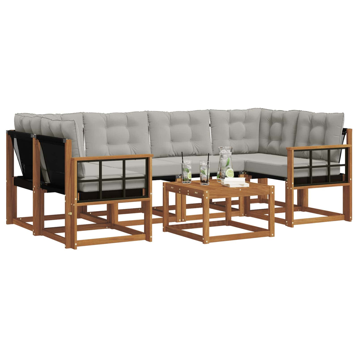 Set vanjskih sofa 7 kom. Prirodna i svijetlo siva