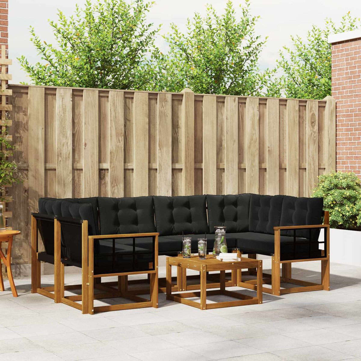 Set vanjskih sofa 7 kom. Prirodna i crna