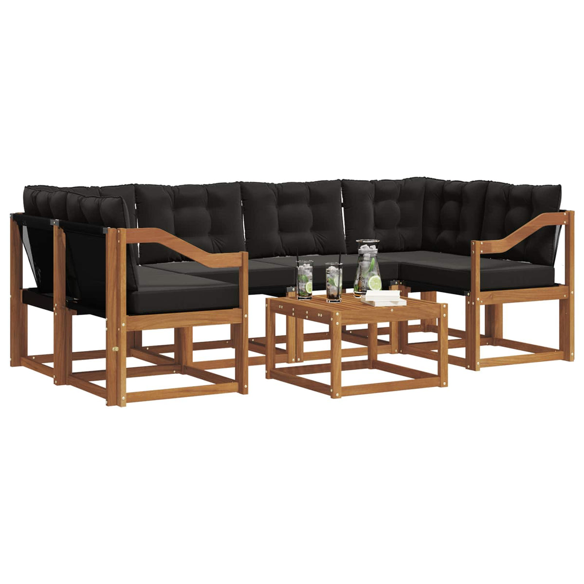 Set vanjskih sofa 7 kom. Prirodna i crna