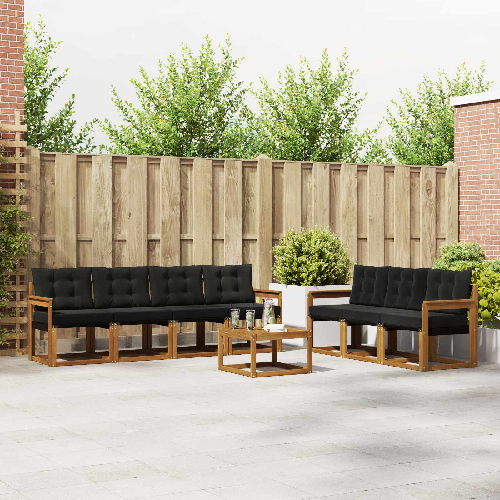 Set vanjskih sofa s jastukom 8 pcs Prirodna i crna