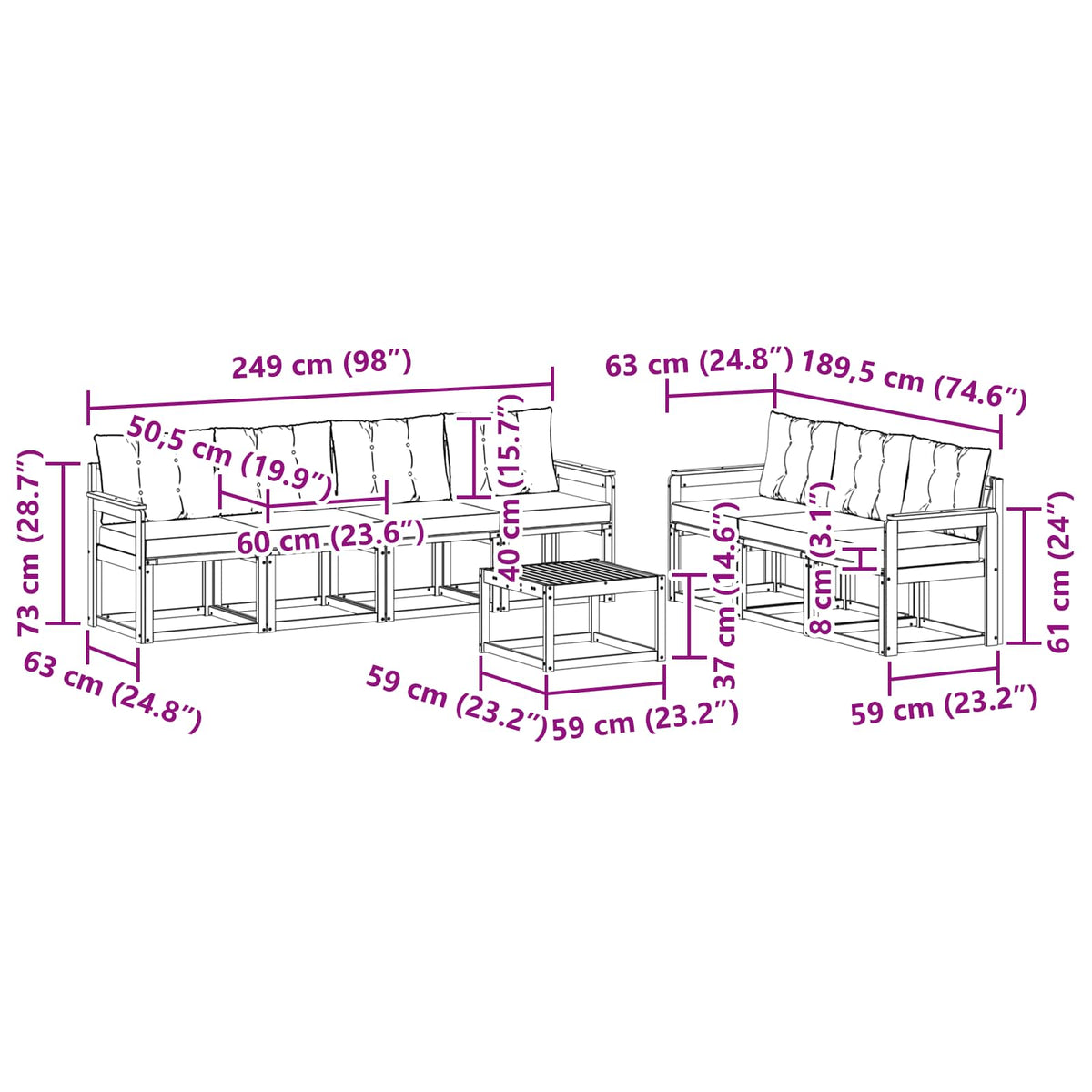 Set vanjskih sofa s jastukom 8 pcs Prirodna i crna