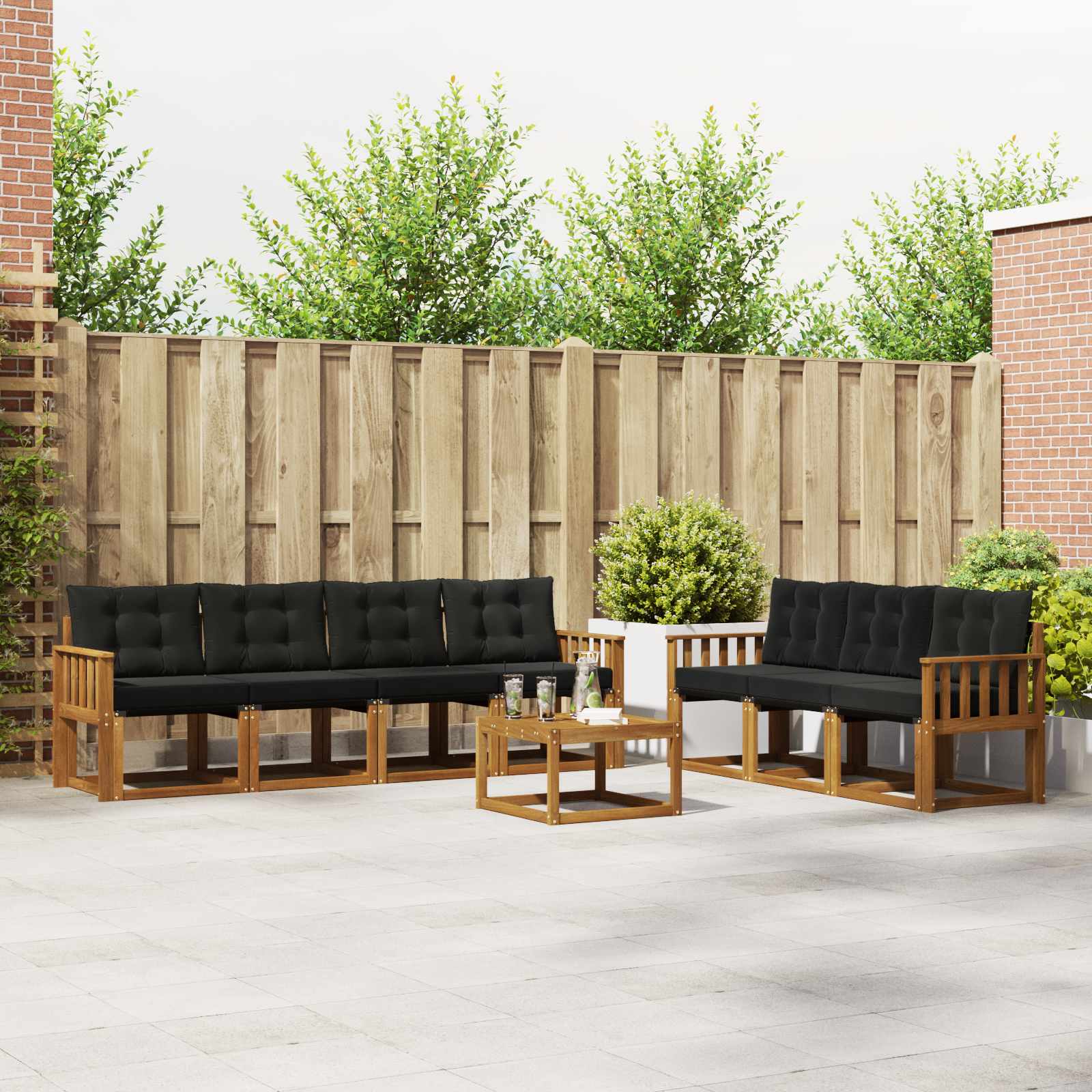 Set vanjskih sofa s jastukom 8 pcs Prirodna i crna