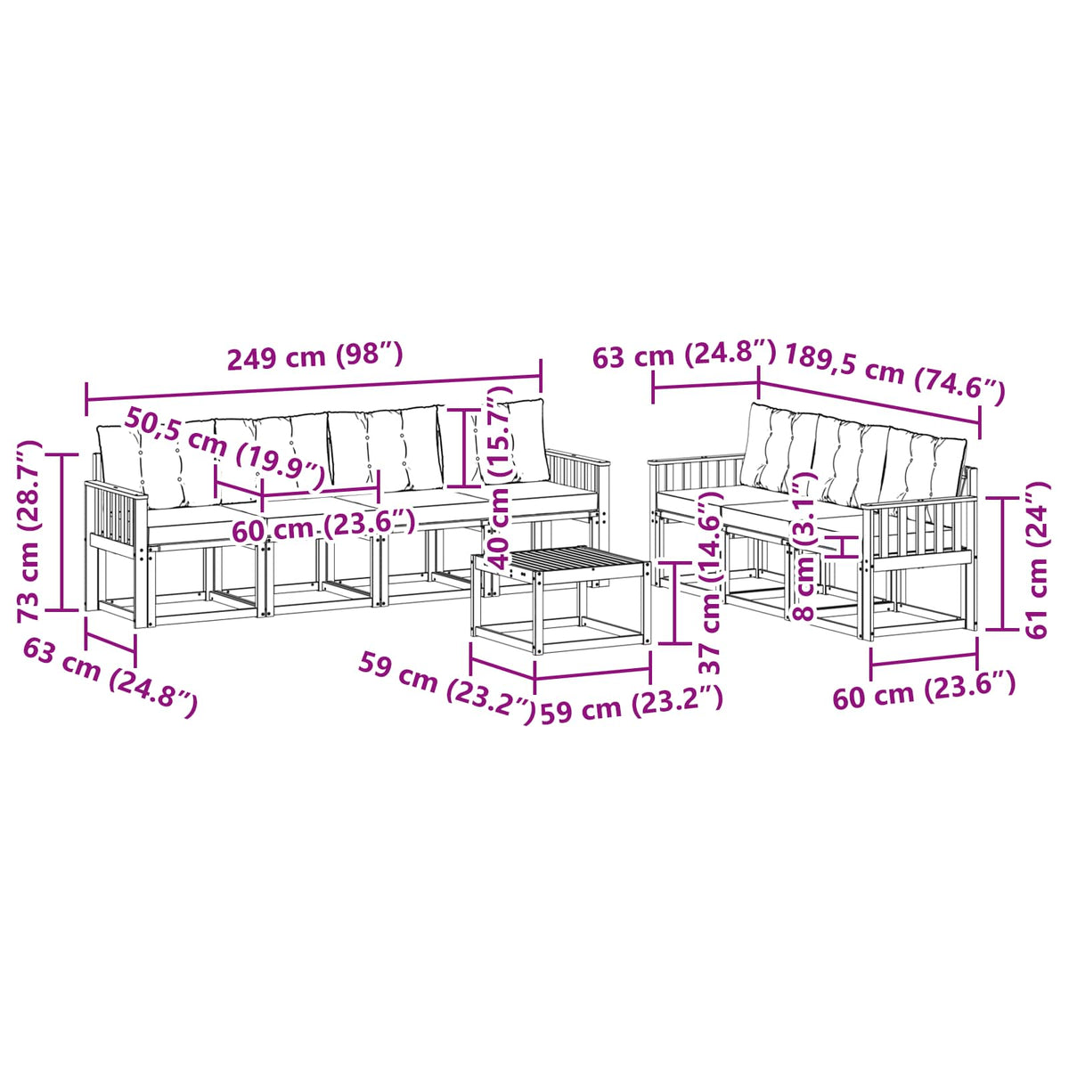 Set vanjskih sofa s jastukom 8 pcs Prirodna i crna