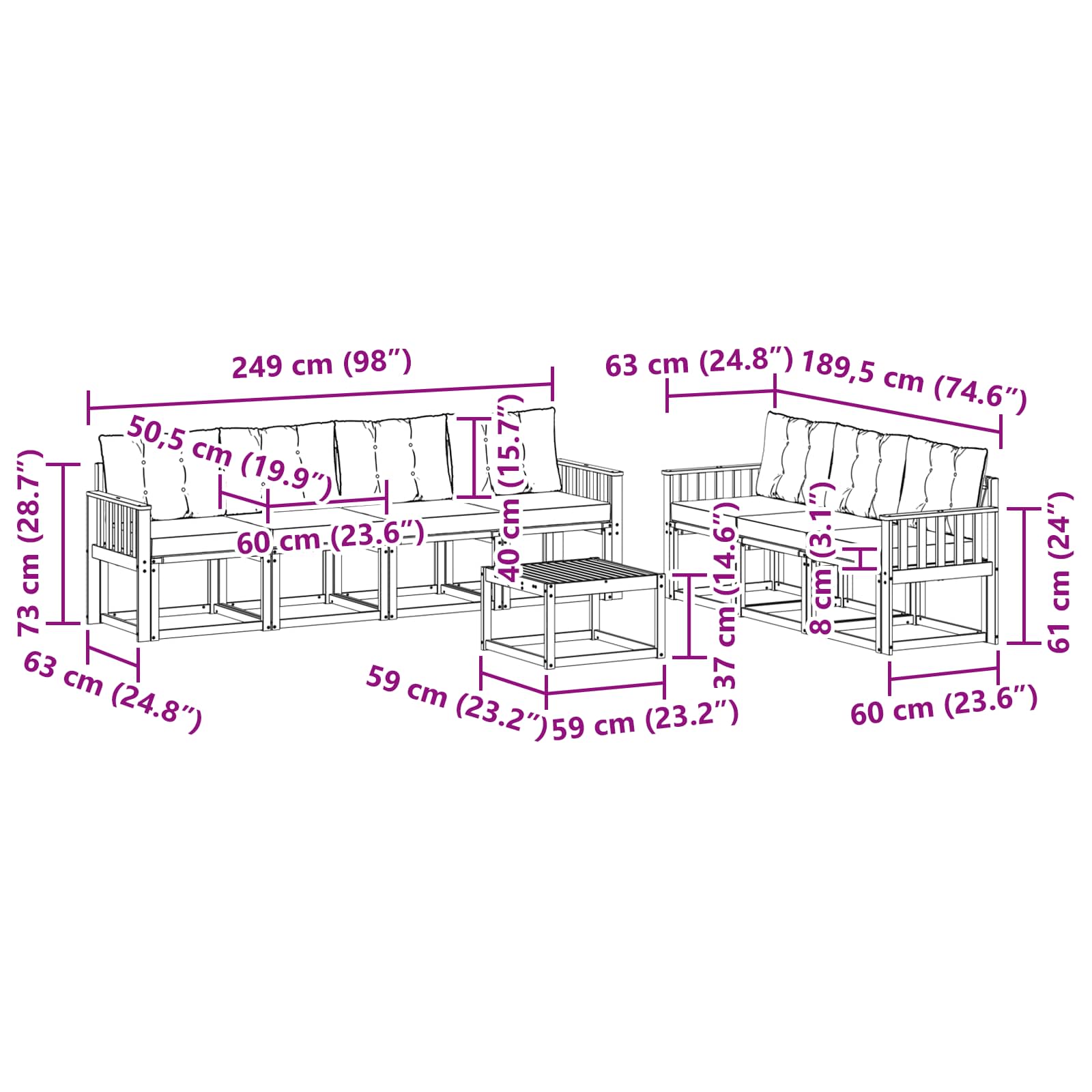 Set vanjskih sofa s jastukom 8 pcs Prirodna i crna