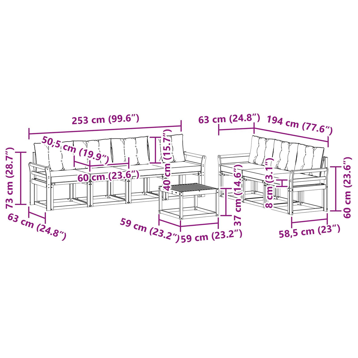 Set vanjskih sofa 8 kom. Prirodna i bež