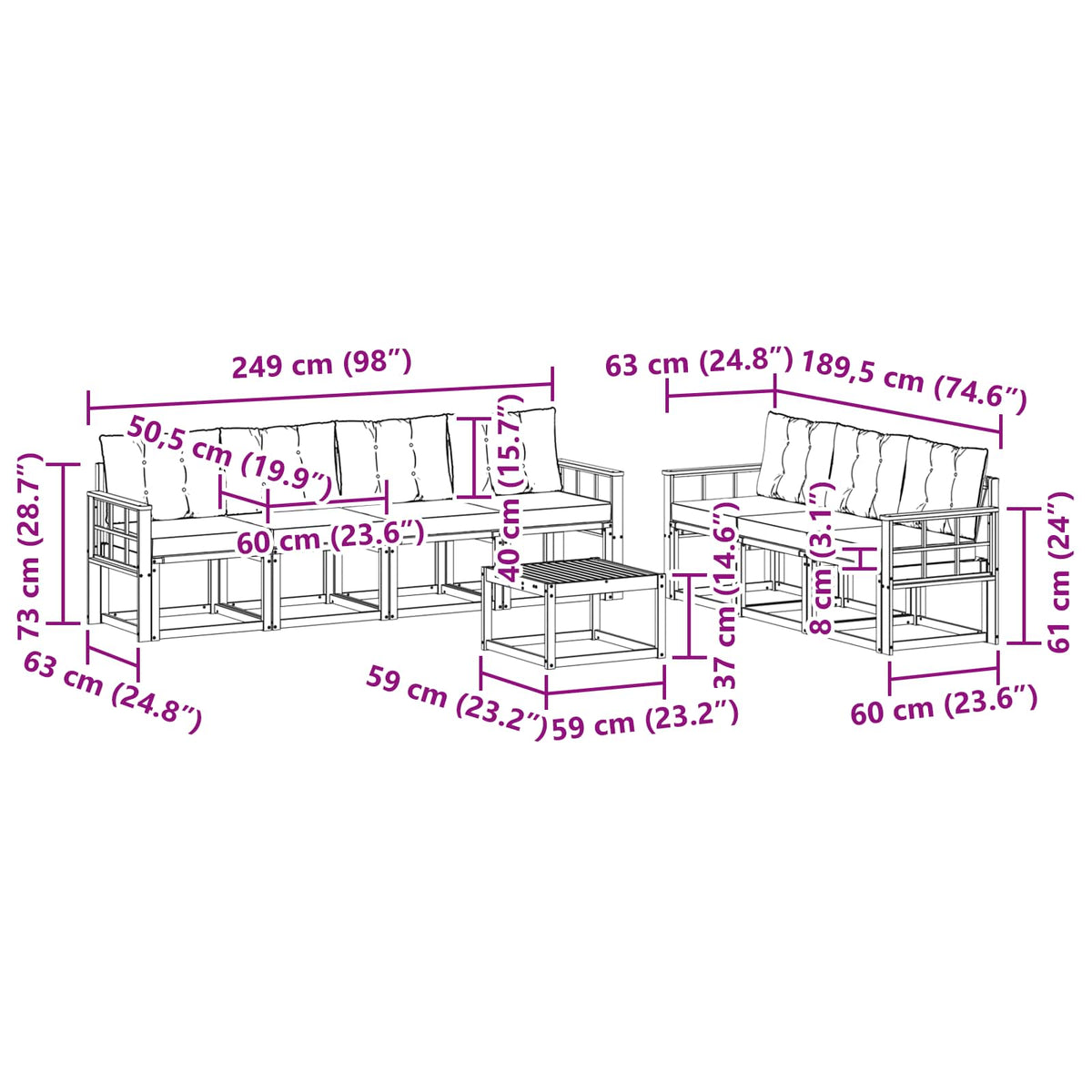 Set vanjskih sofa s jastukom 8 pcs Prirodna i crna