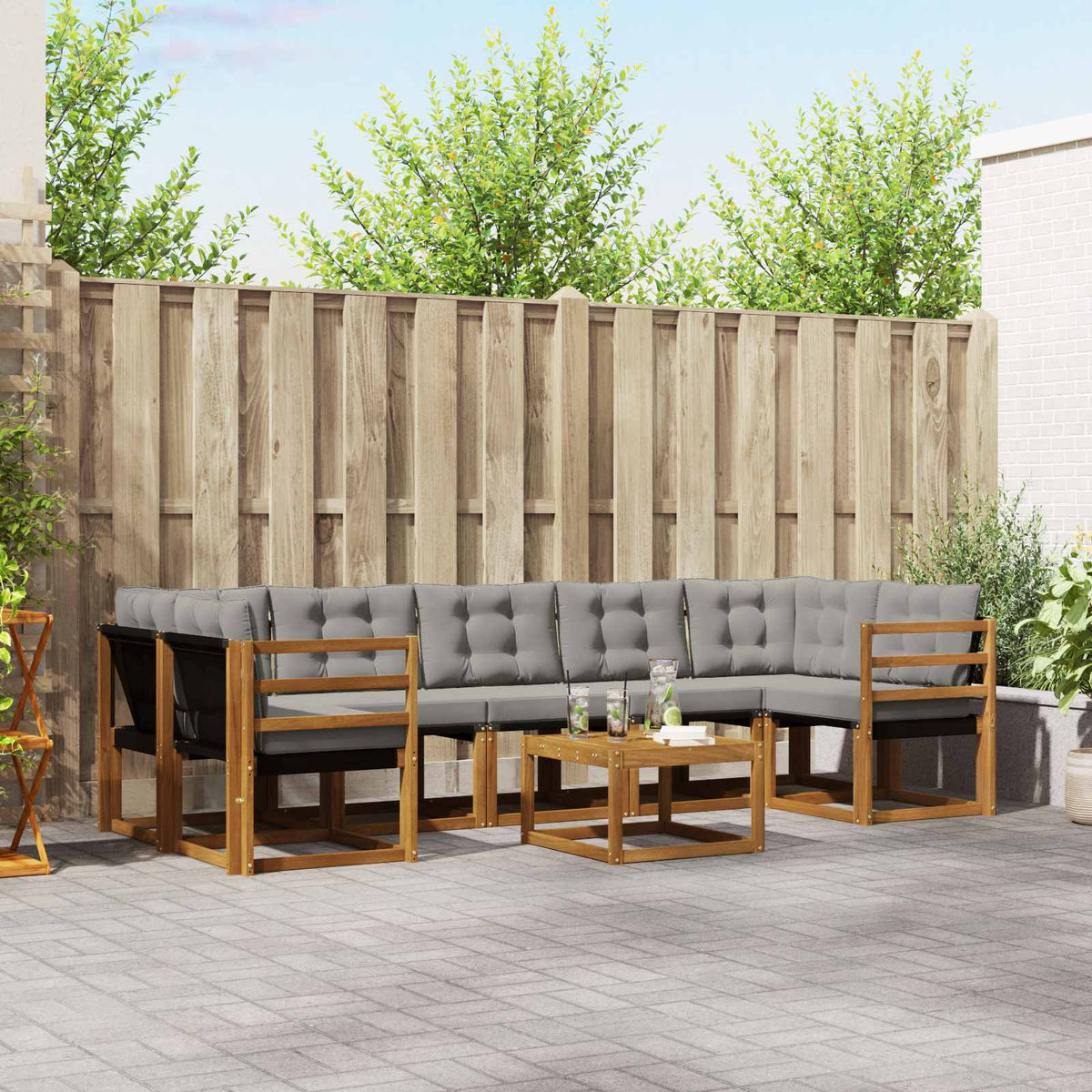 Set vanjskih sofa 8 kom. Prirodna i svijetlo siva