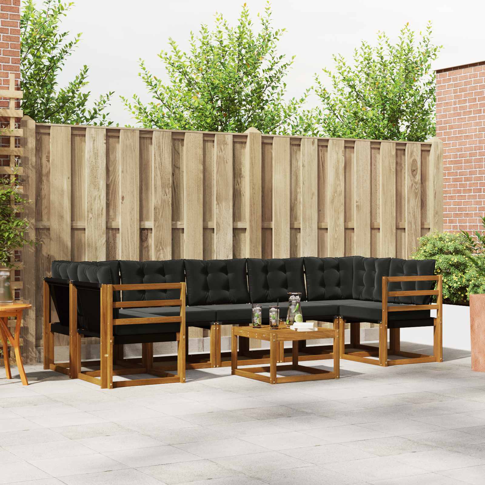 Set vanjskih sofa s jastukom 8 pcs Prirodna i crna