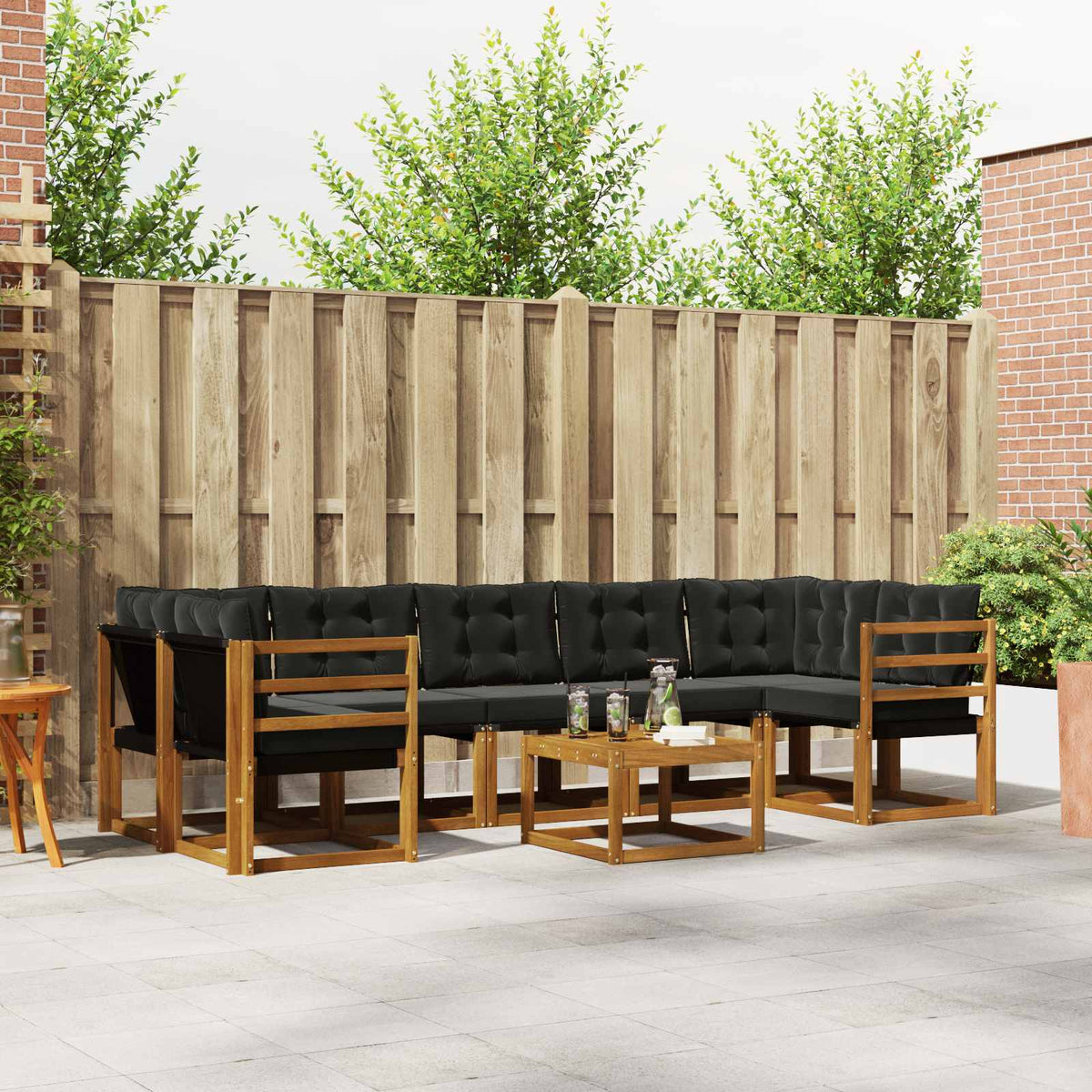 Set vanjskih sofa 8 kom. Prirodna i crna