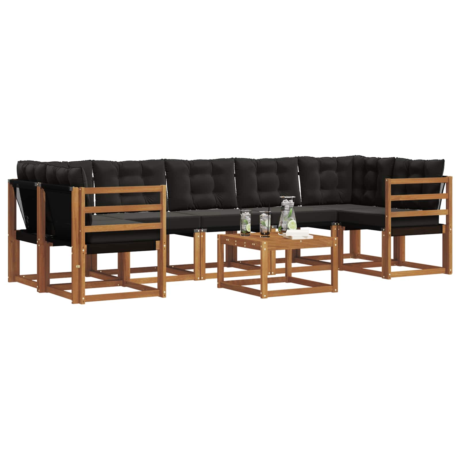 Set vanjskih sofa s jastukom 8 pcs Prirodna i crna