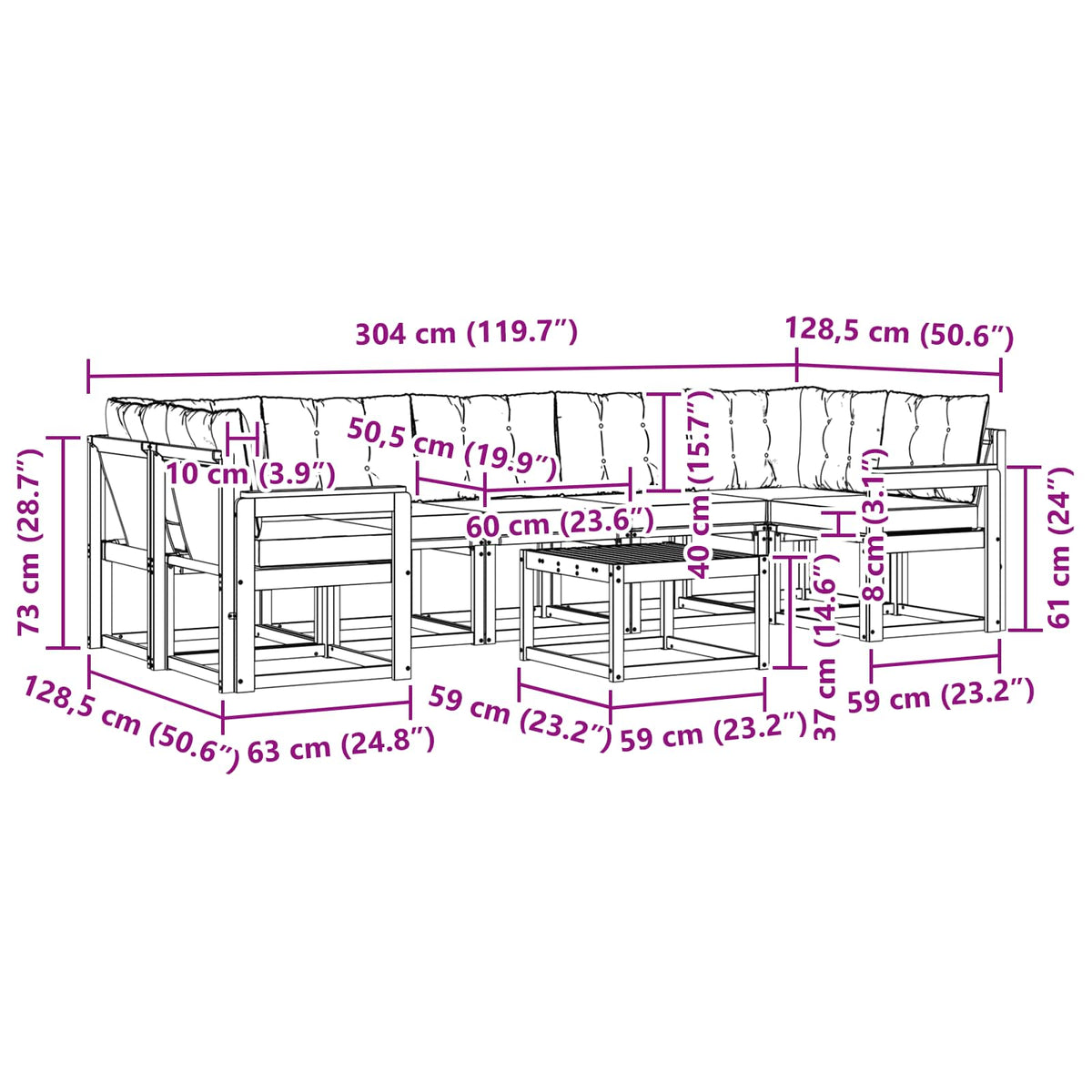 Set vanjskih sofa 8 kom. Prirodna i krem