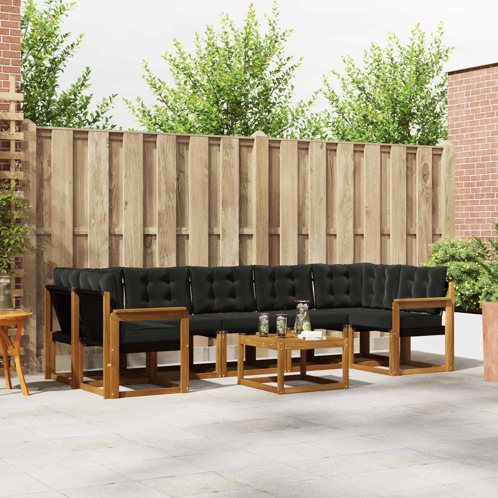 Set vanjskih sofa s jastukom 8 pcs Prirodna i crna