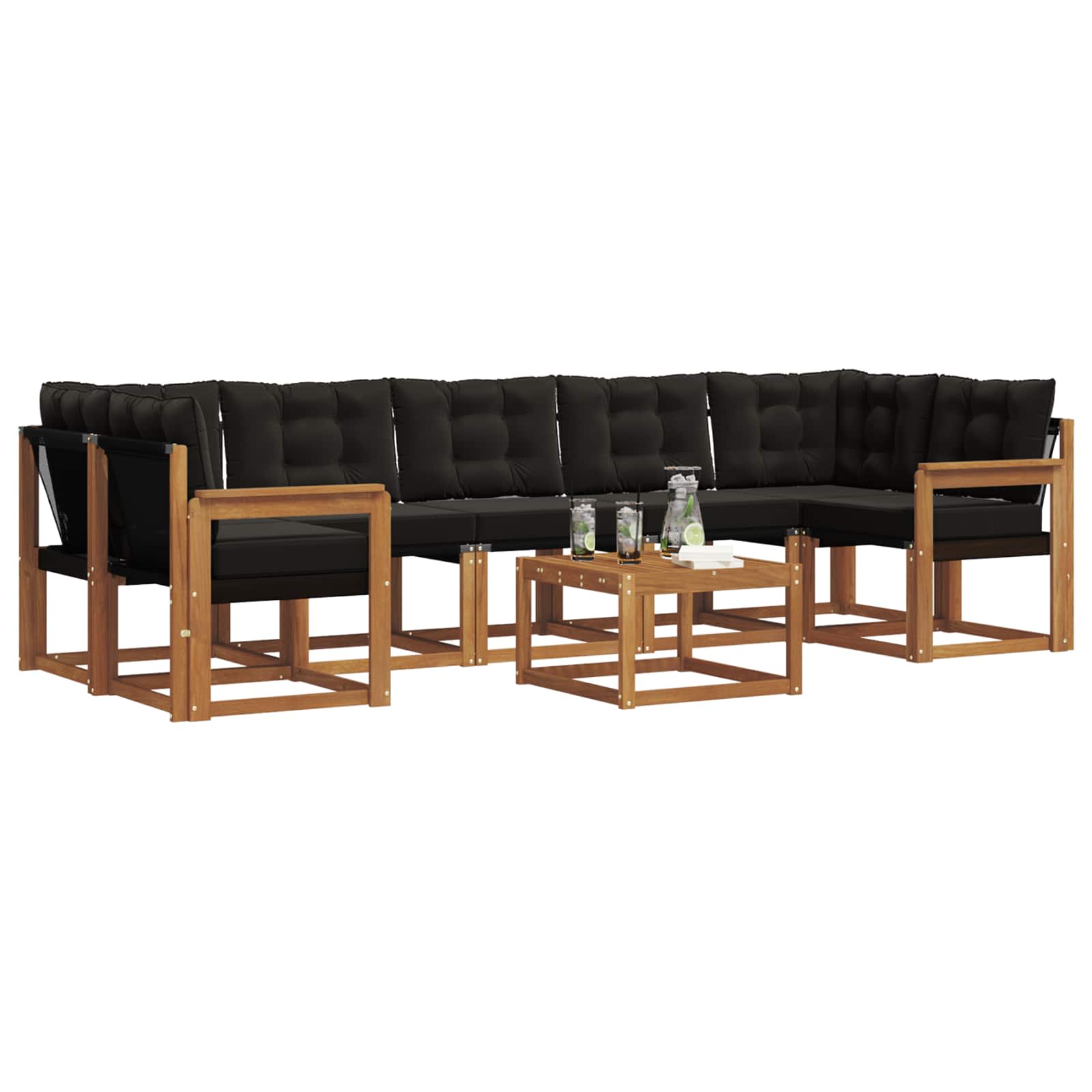 Set vanjskih sofa s jastukom 8 pcs Prirodna i crna