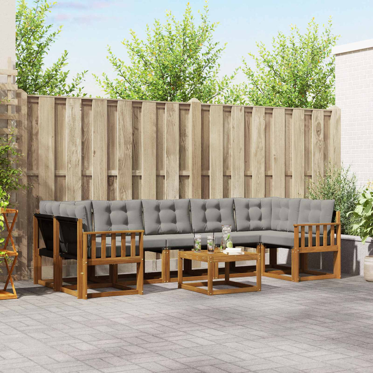Set vanjskih sofa 8 kom. Prirodna i svijetlo siva