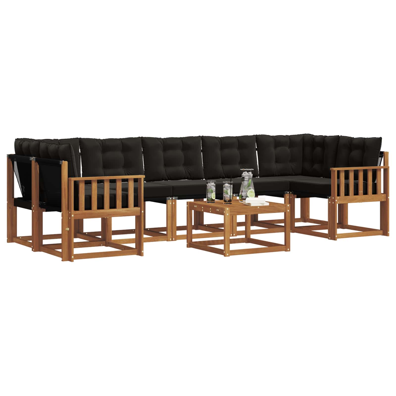 Set vanjskih sofa s jastukom 8 pcs Prirodna i crna