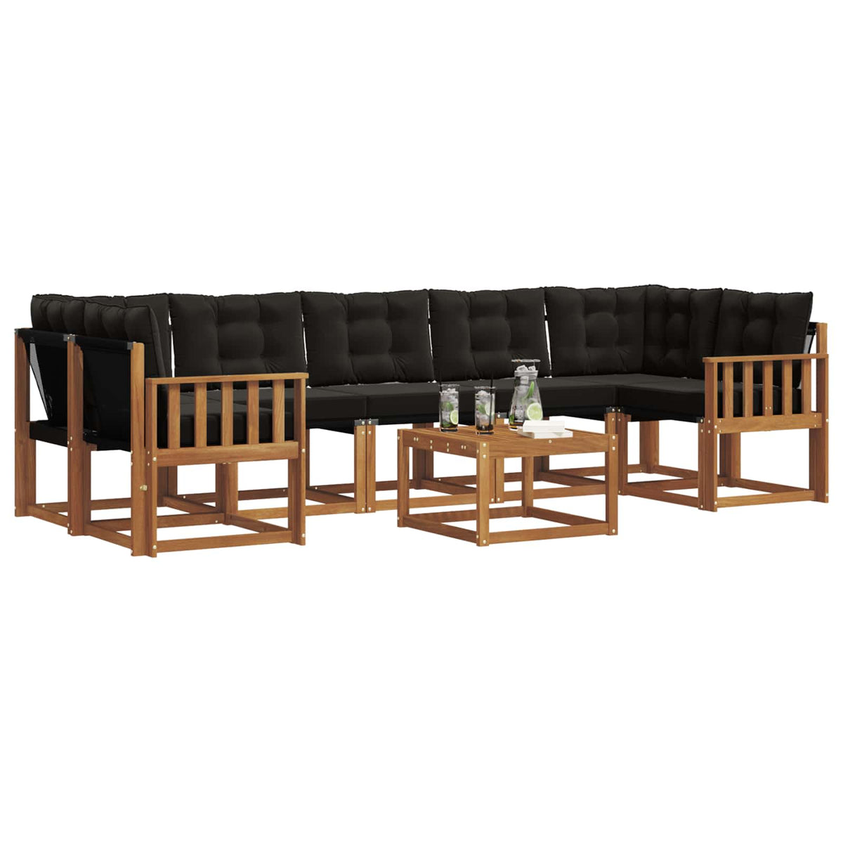 Set vanjskih sofa 8 kom. Prirodna i crna