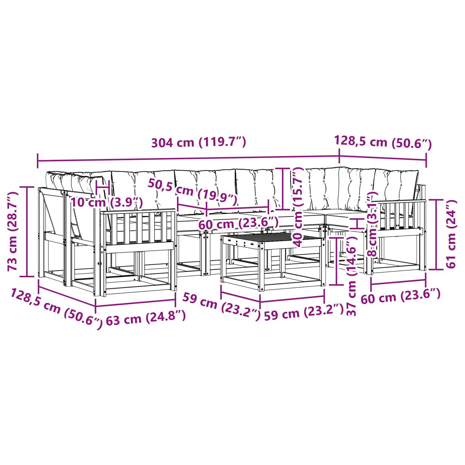 Set vanjskih sofa s jastukom 8 pcs Prirodna i crna
