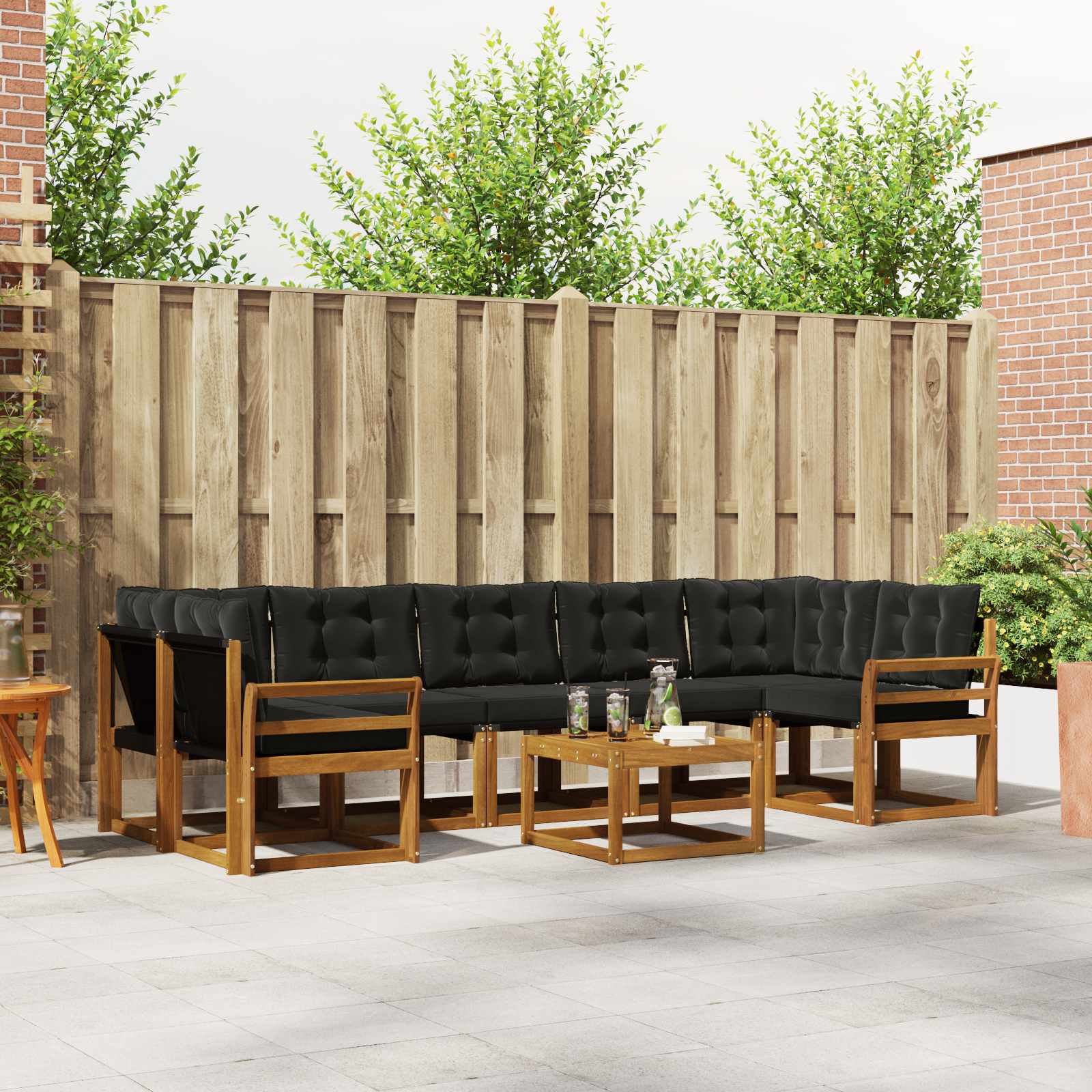 Set vanjskih sofa s jastukom 8 pcs Prirodna i crna