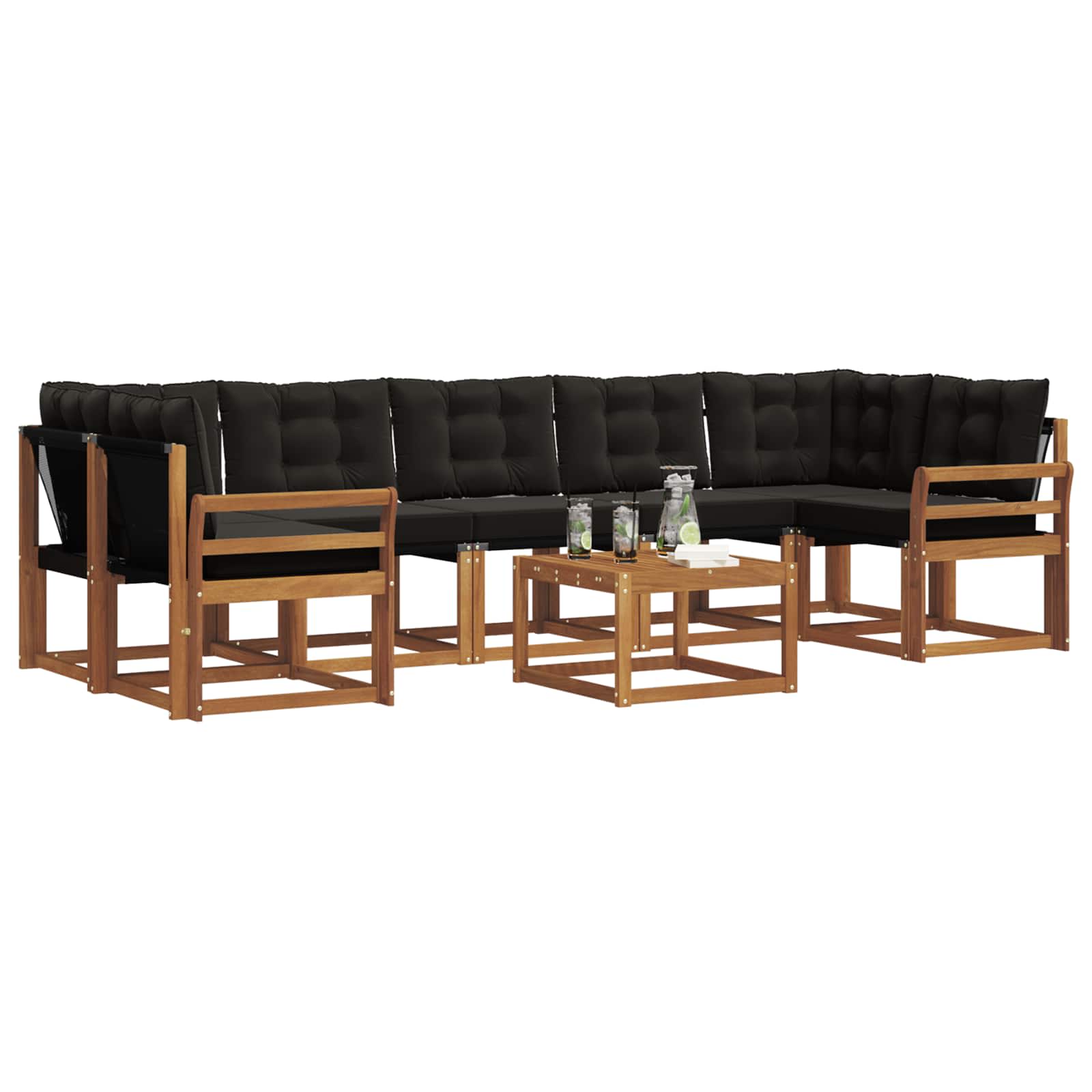 Set vanjskih sofa s jastukom 8 pcs Prirodna i crna