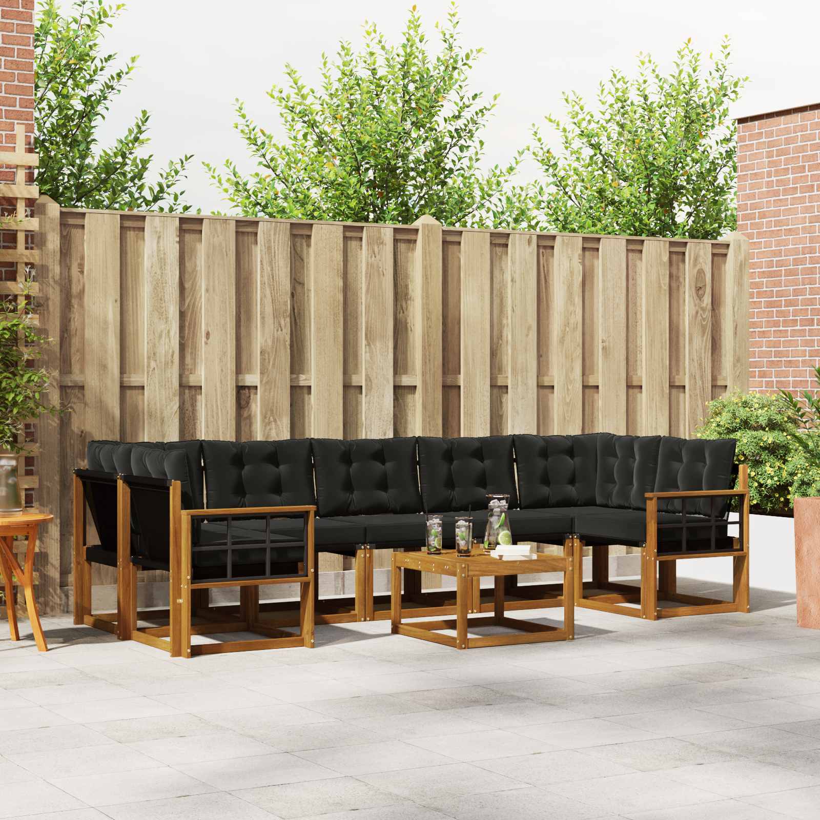 Set vanjskih sofa s jastukom 8 pcs Prirodna i crna