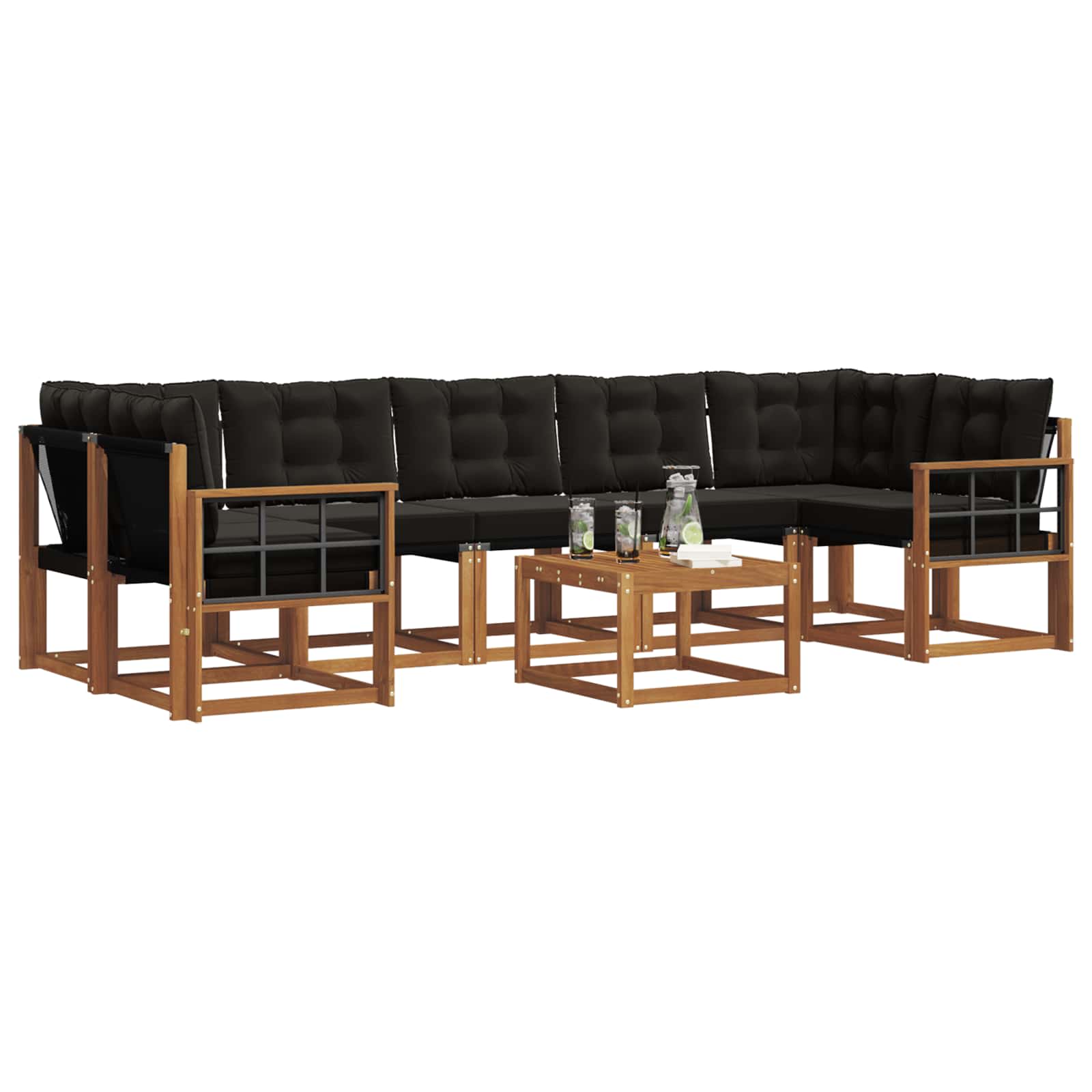Set vanjskih sofa s jastukom 8 pcs Prirodna i crna