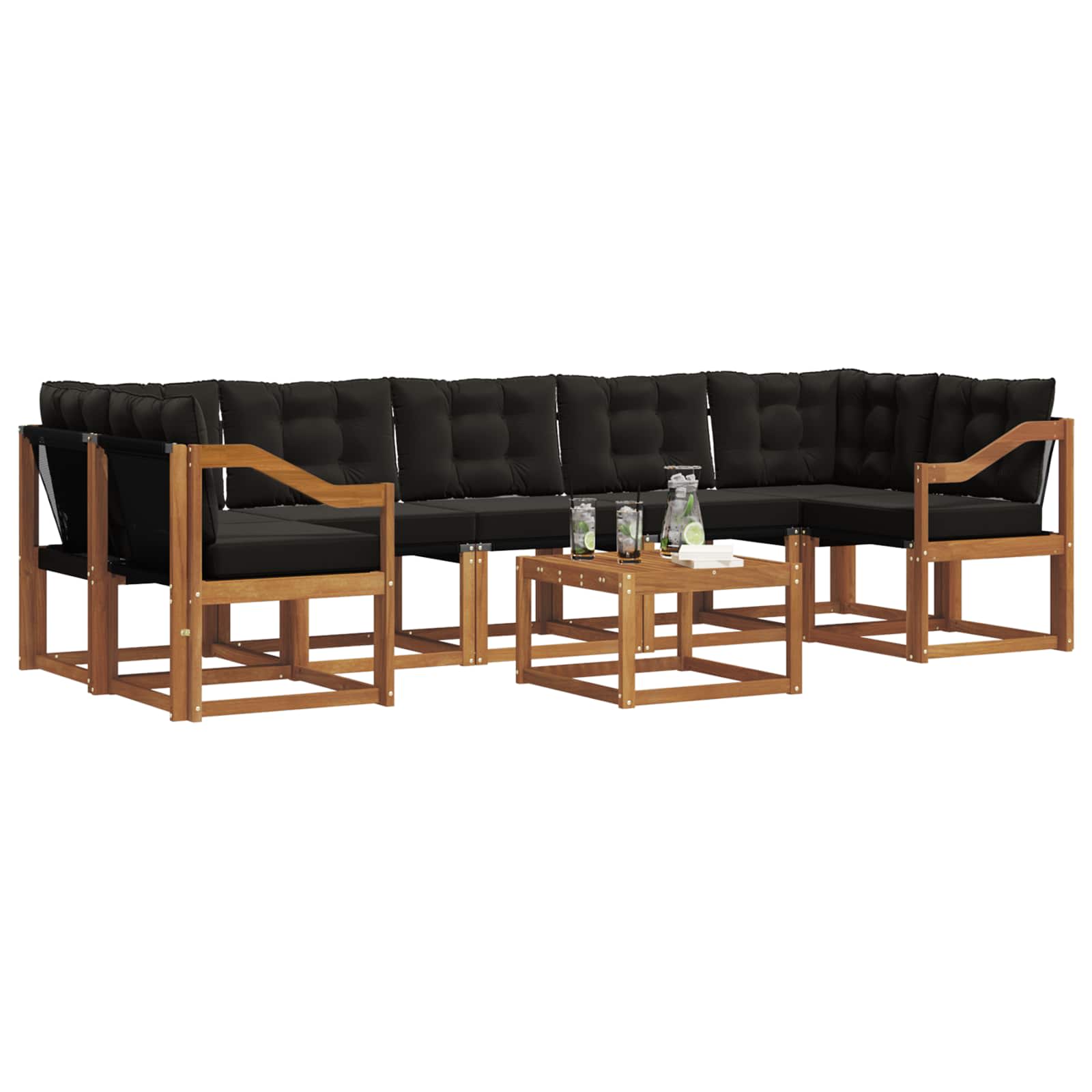 Set vanjskih sofa s jastukom 8 pcs Prirodna i crna