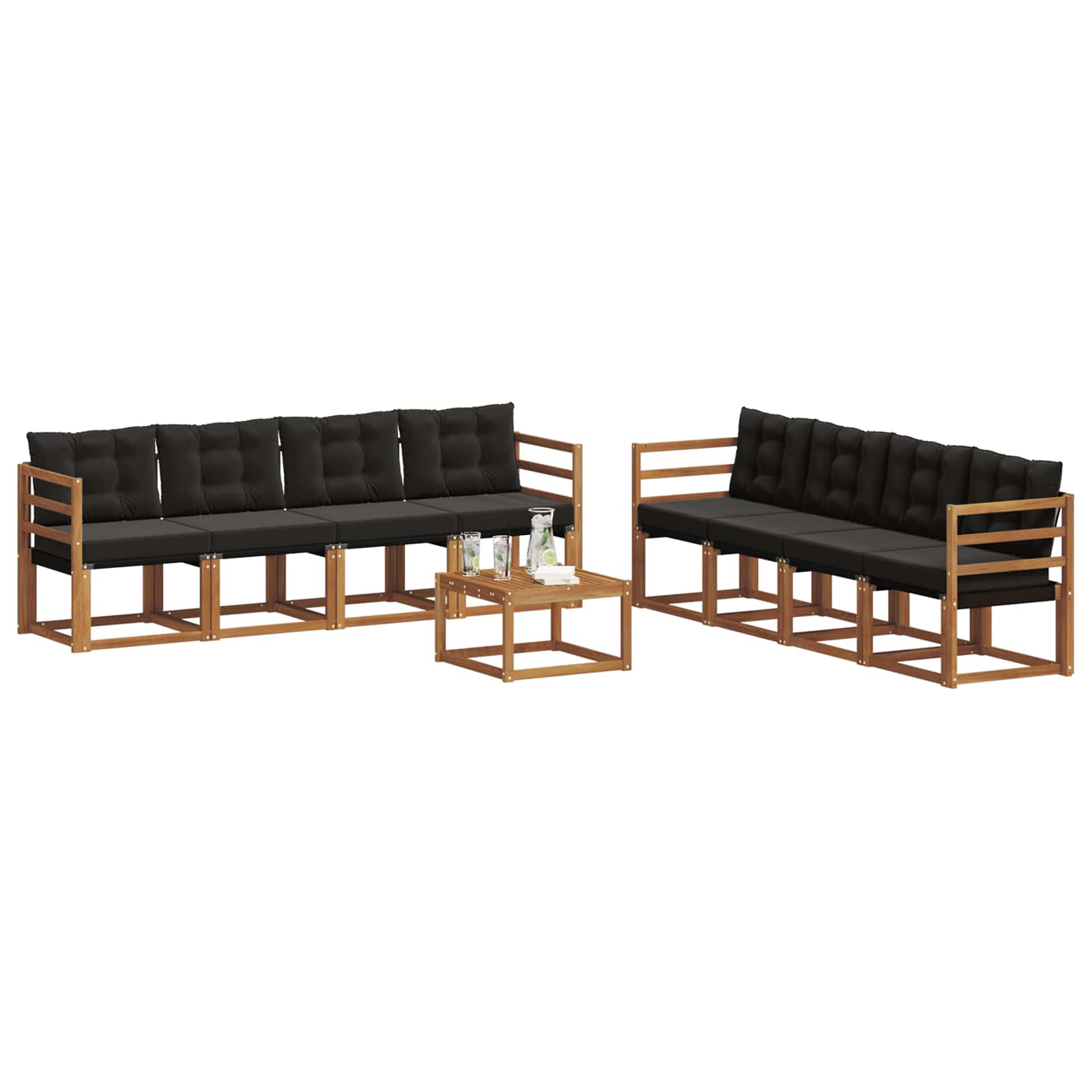 Set vanjskih sofa s jastukom 9 pcs Prirodna i crna