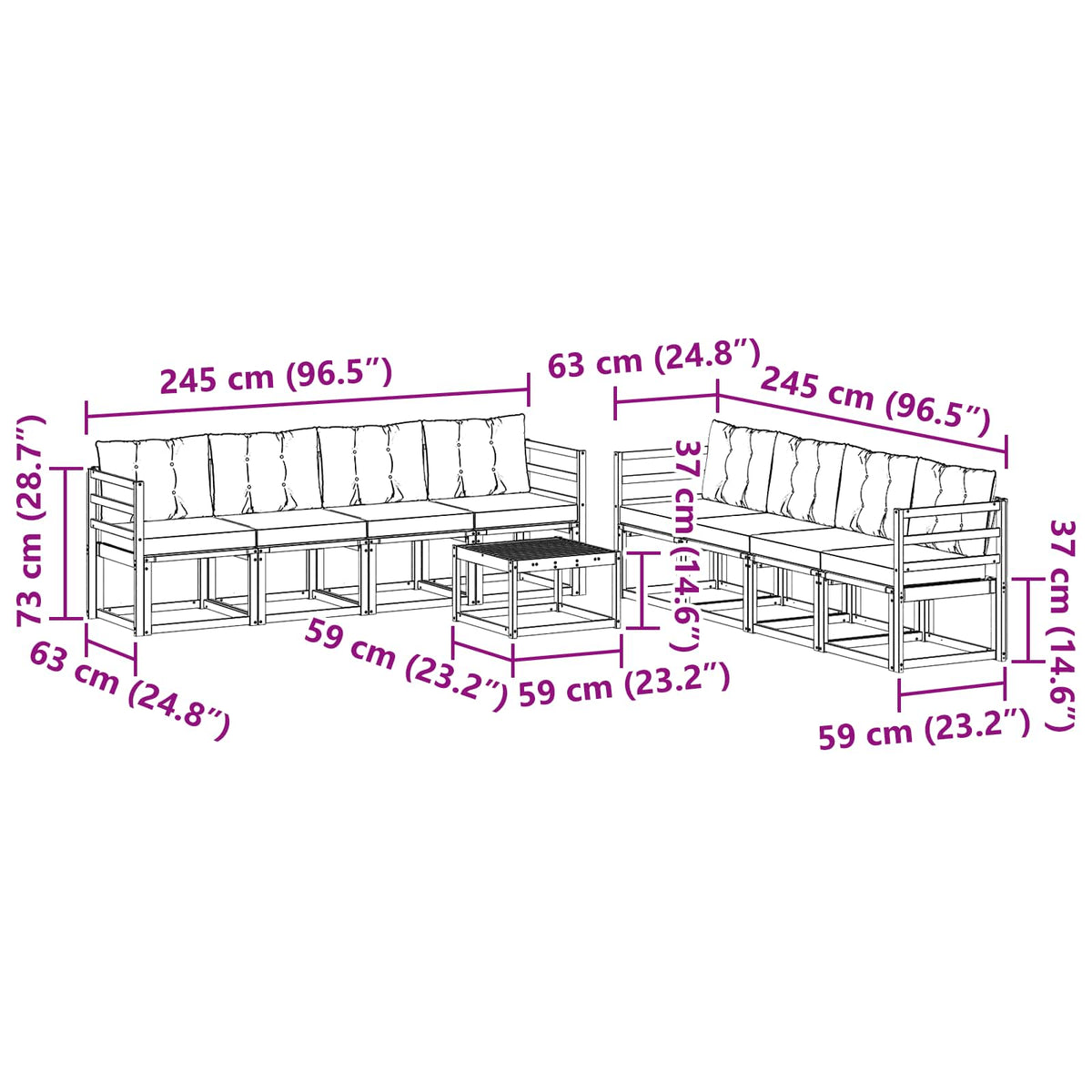 Set vanjskih sofa 9 kom. Prirodna i bež