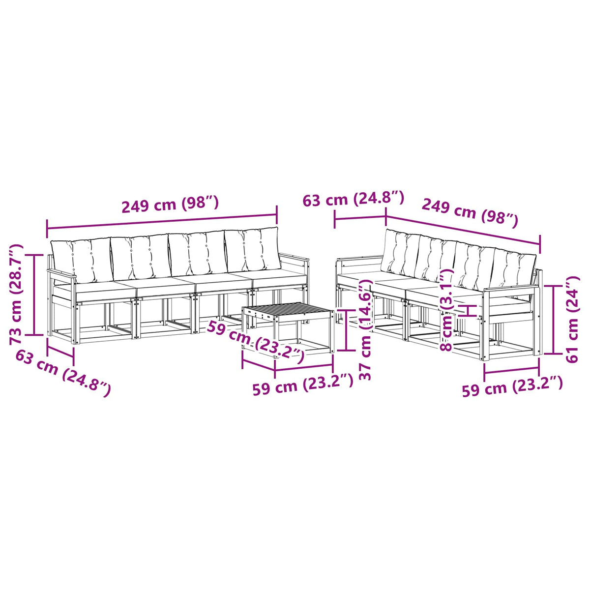 Set vanjskih sofa 9 kom. Prirodna i svijetlo siva