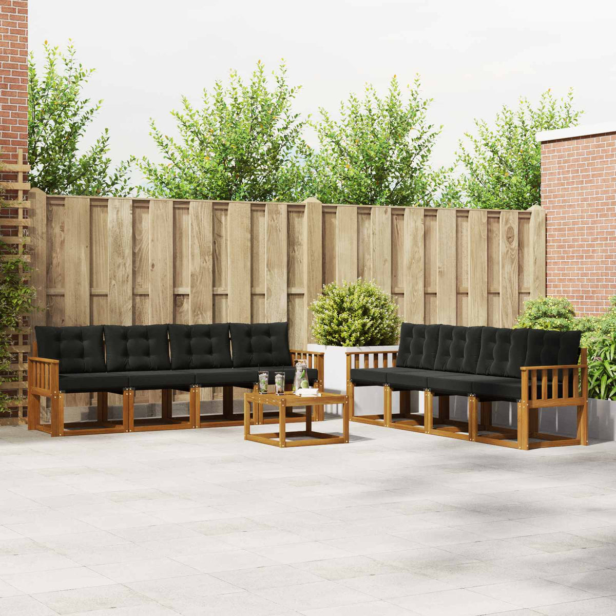 Set vanjskih sofa s jastukom 9 pcs Prirodna i crna