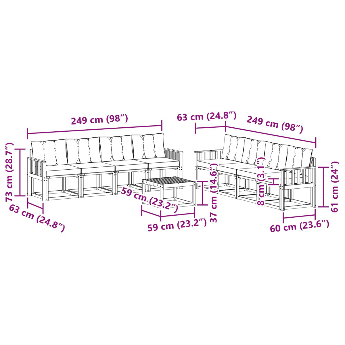 Set vanjskih sofa 9 kom. Prirodna i bež