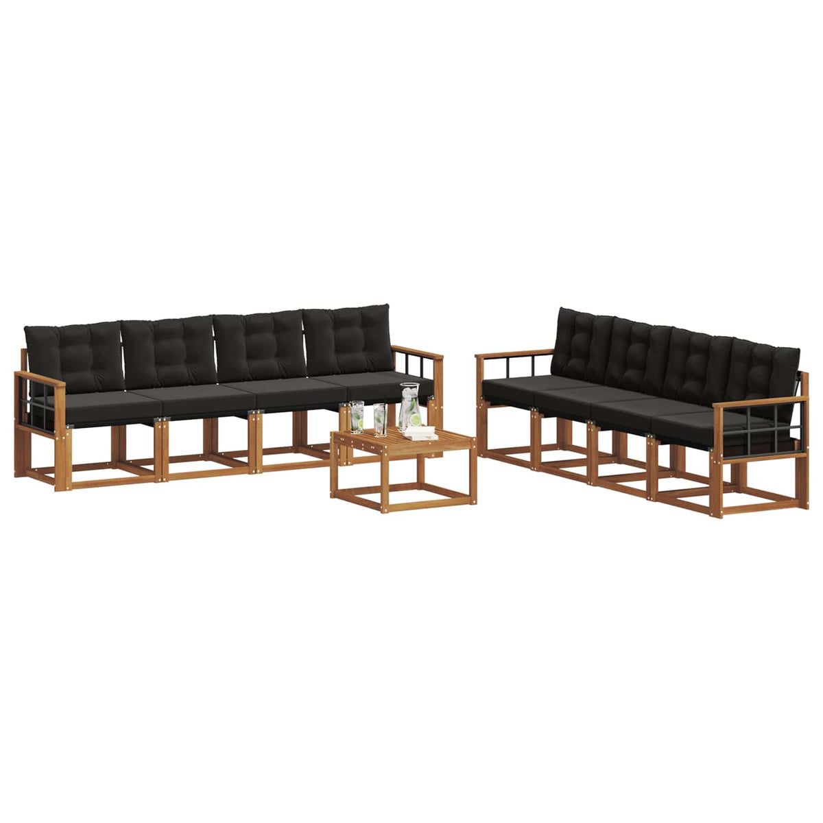 Set vanjskih sofa 9 kom. Prirodna i crna